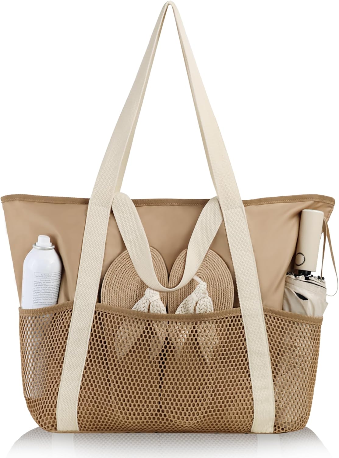 HOMESPON Beach Bag Large Waterproof Sandproof Foldable Tote for Women with Zipper Mesh Pockets for Pool Swim Travel Everyday