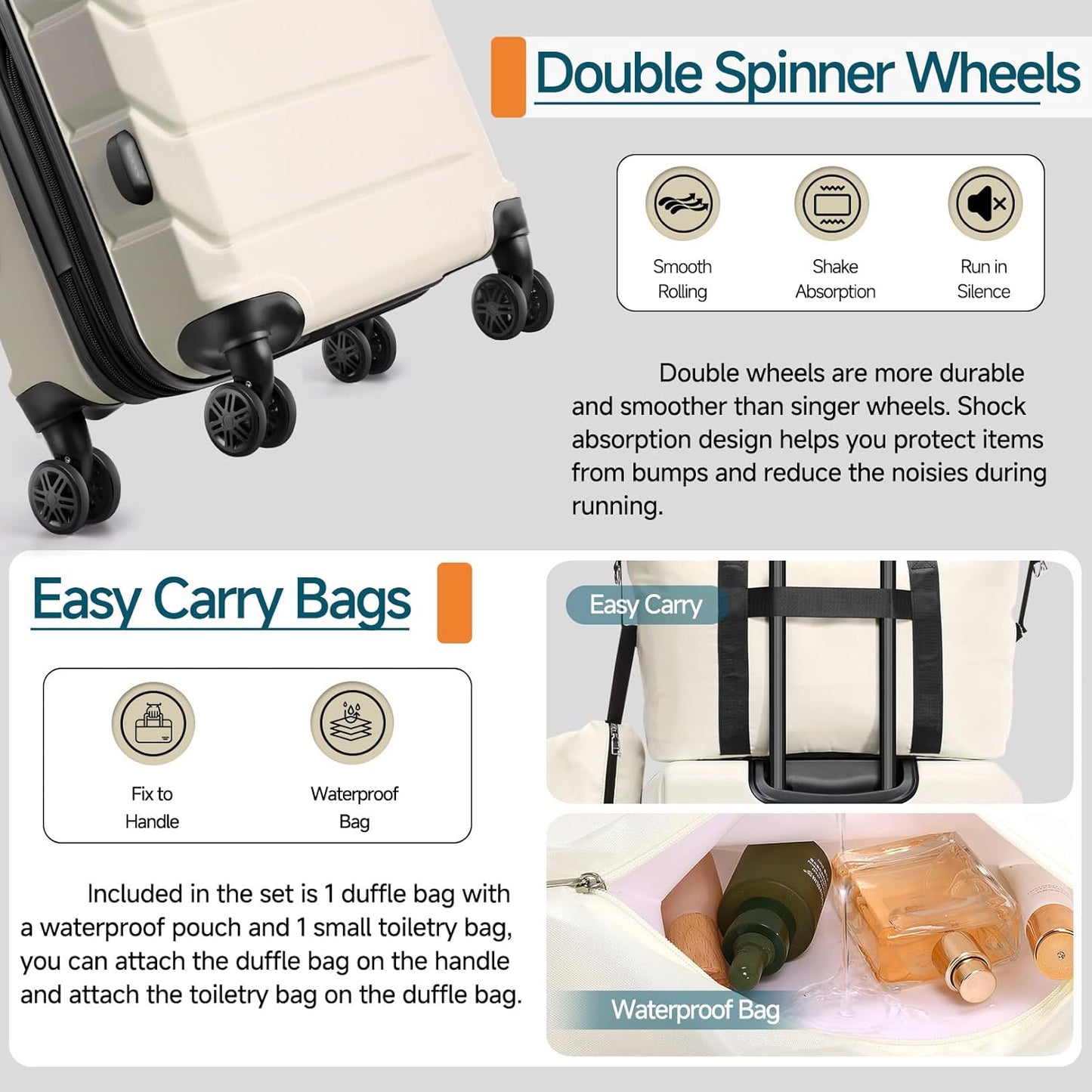 Hoteel Luggage Sets 5 Piece, 4-Yr Warranty ABS+PC Hard Shell Expandable Suitcases with Wheels, TSA Aproved Lock and Carry on Bags, Travel Suit Case Set for Men and Women, (5-Piece, Beige)