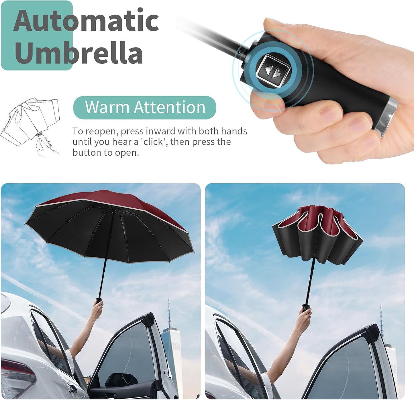 Yoobure Windproof Travel Umbrella - Automatic Umbrellas for Rain, Compact Folding Umbrella with UV Protection, Lightweight Portable Design for Backpack/Walking/Car, Sun & Storm Ready