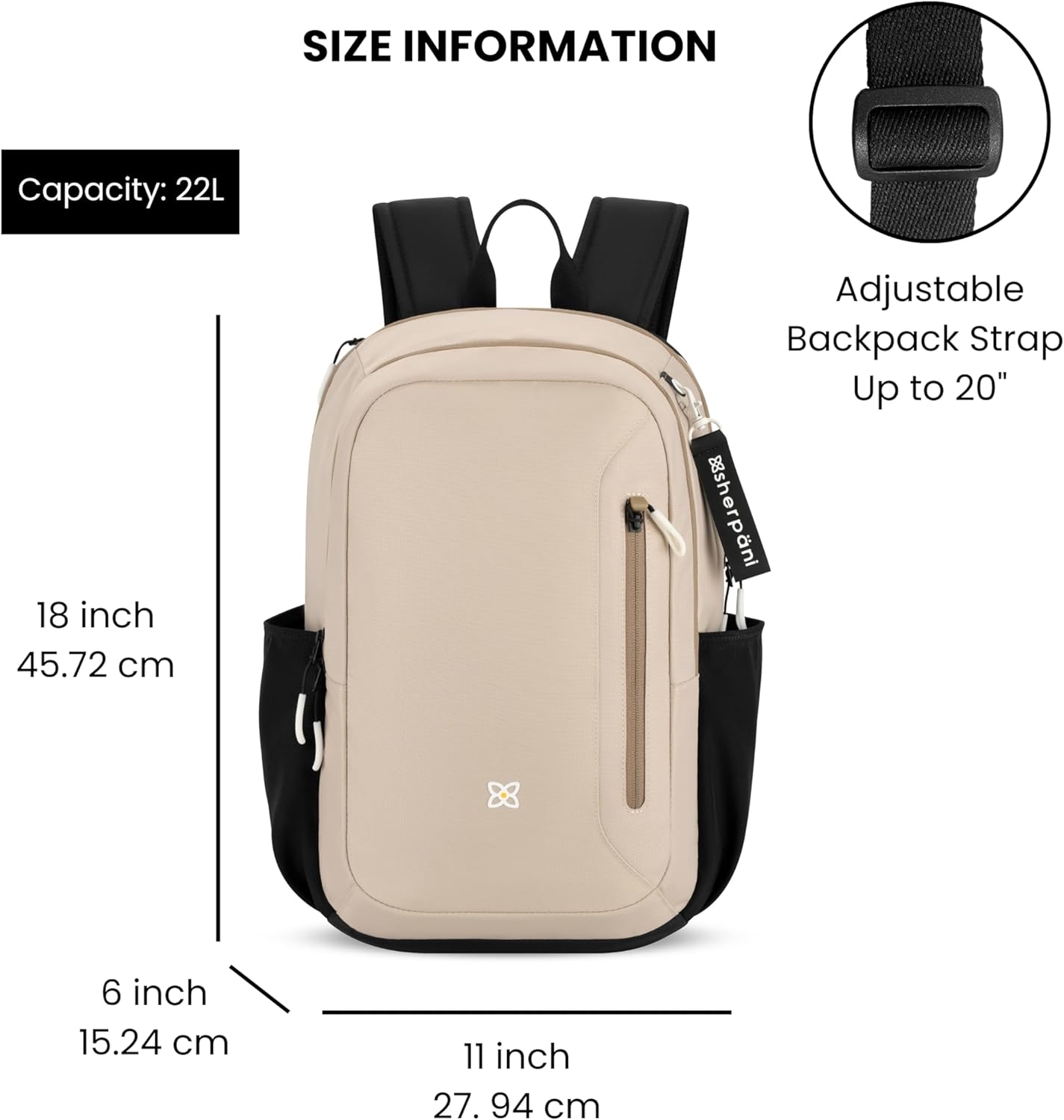 Sherpani Getaway, Casual Daypack Backpacks, Laptop Backpack, 22L Travel Backpack for Women, Travel Gift Bag, Fits 15'' Laptop, RFID Protection (Con Leche)