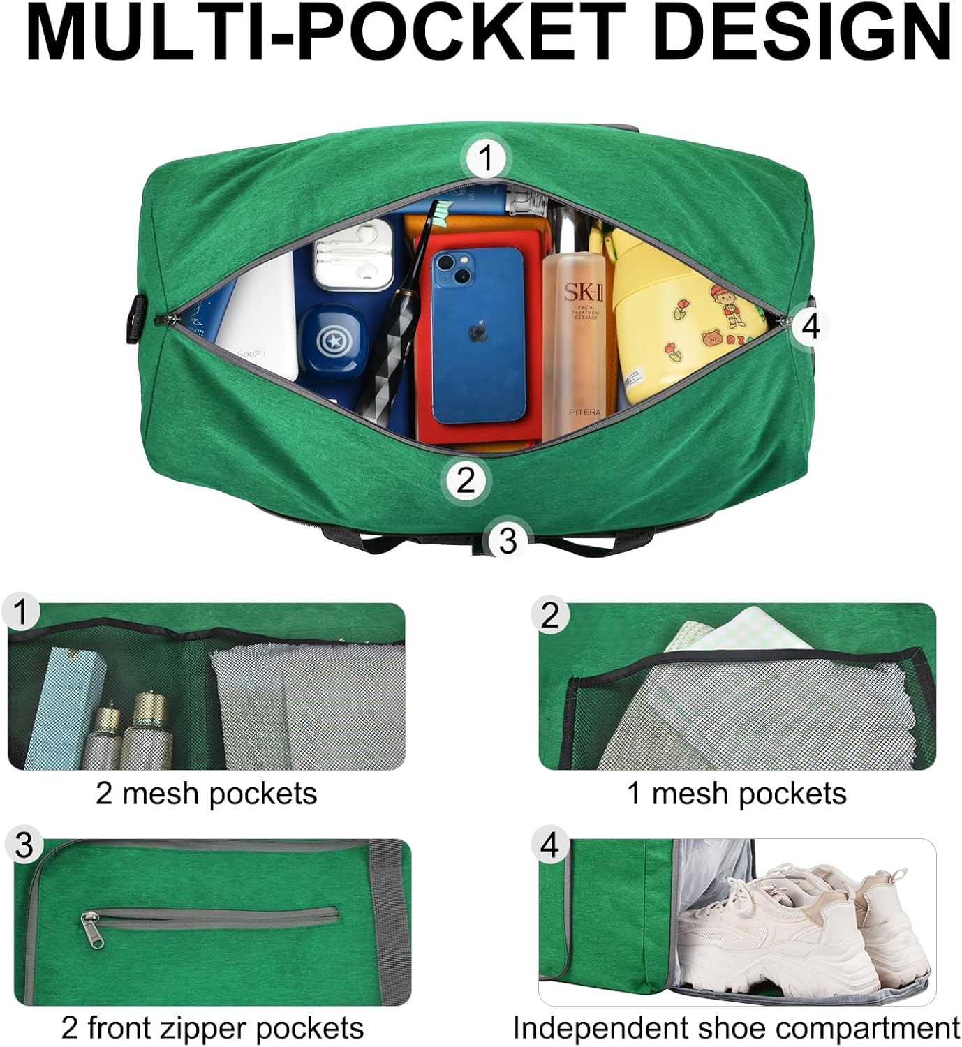 Felipe Varela Duffle Bag with Shoes Compartment and Adjustable Strap,Foldable Travel Duffel Bags for Men Women,Waterproof Duffel Bags