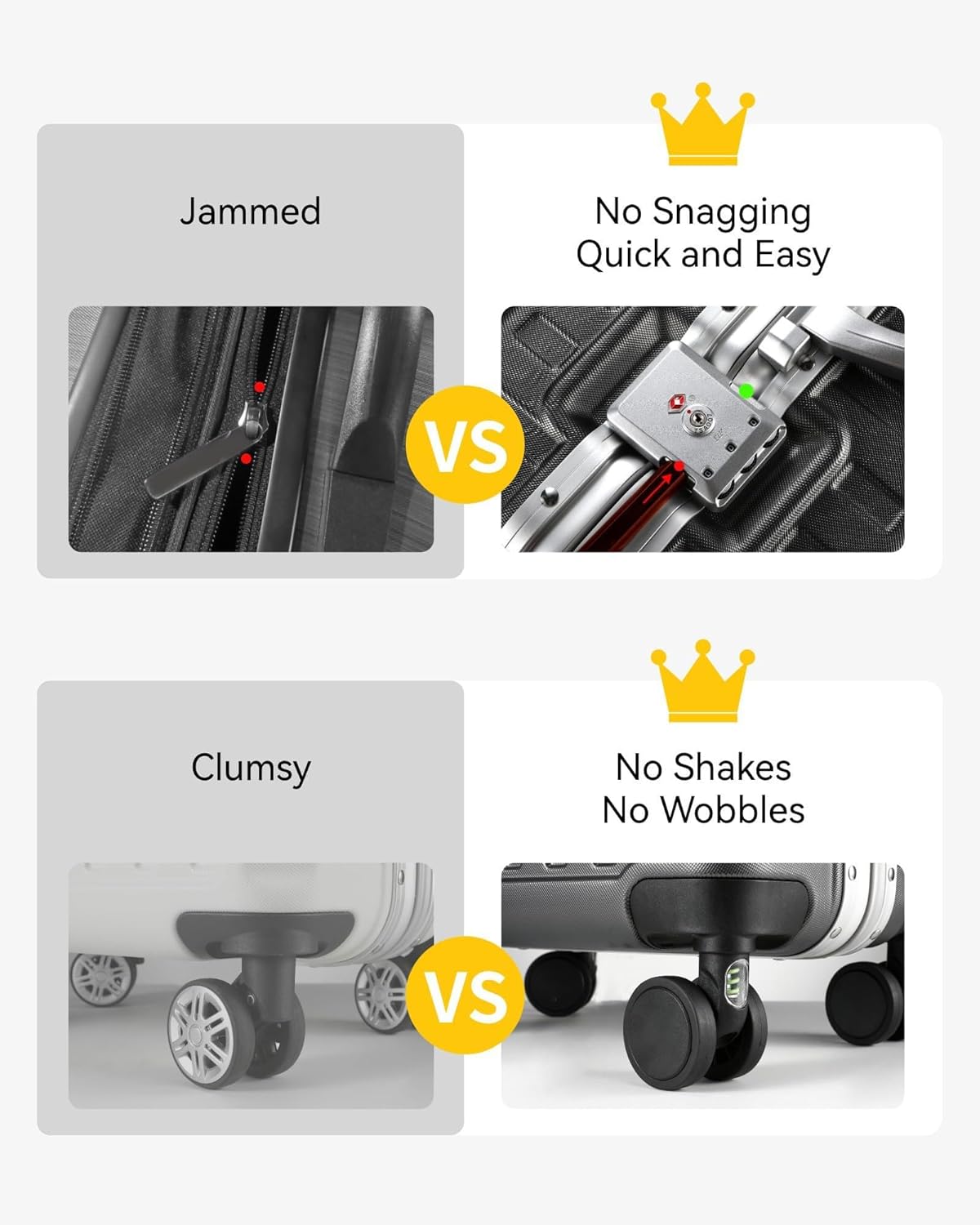 Checked Luggage with Spinner Wheels, 8010S Aluminum Frame Zipperless Polycarbonate Hard Shell