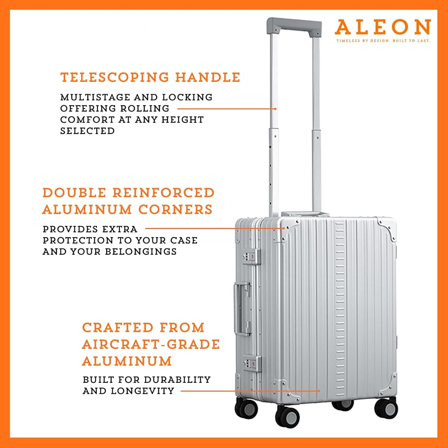 Aleon All Aluminum Lightweight Carry-On Luggage - Hardside Carry-On Suitcase, TSA Approved, Hard