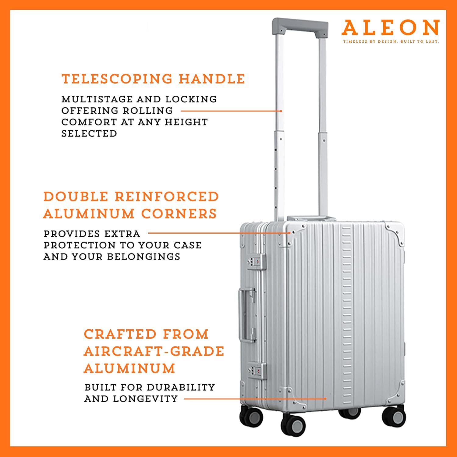 Aleon All Aluminum Lightweight Carry-On Luggage - Hardside Carry-On Suitcase, TSA Approved, Hard