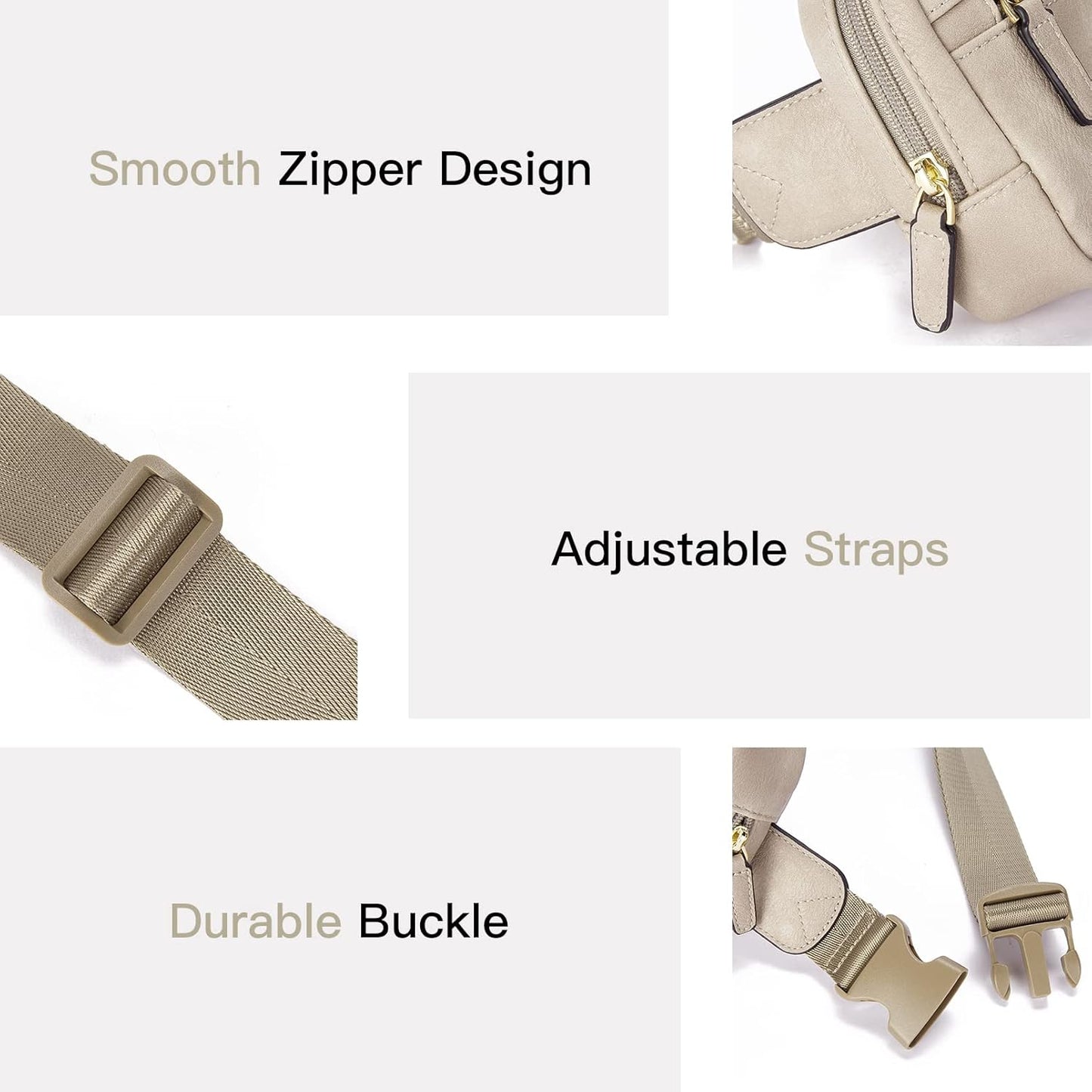 Telena Belt Bag for Women PU Leather Fanny Pack Crossbody Waist Bags with Adjustable Strap Cloud Grey