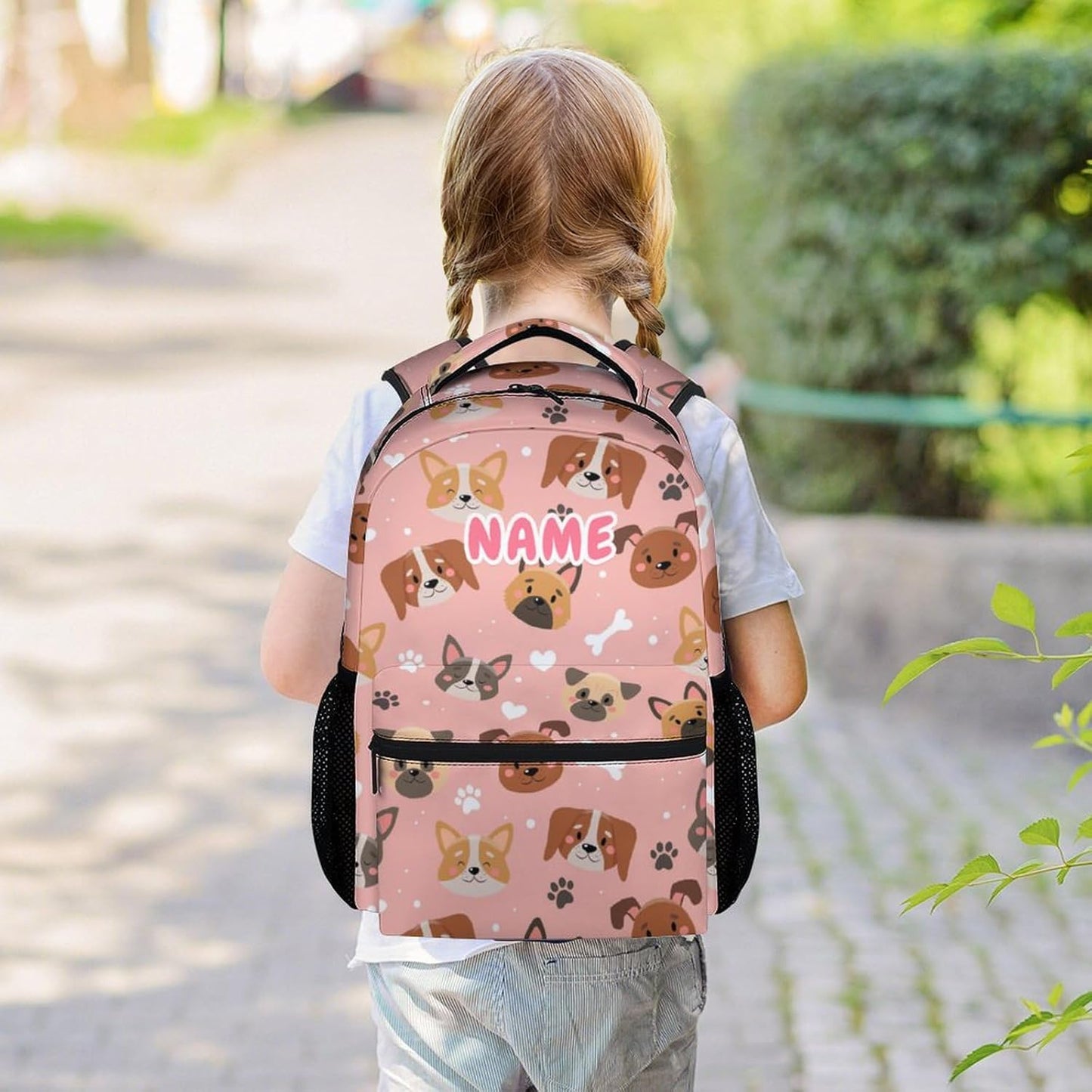Custom Dog Backpacks for Kids, Large Capacity Backpack for School, Cute Pink Doggy Print Lightweight Bookbag for Boys & Girls