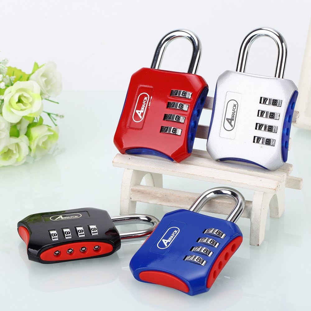 ABRAFOX Padlocks, Heavy Duty 4-Digit Re-settable Combination Codes Locks, Luggage Locks for Gym