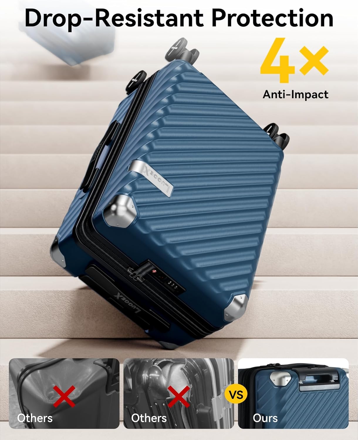 LUGGEX Luggage with Spinner Wheels, Polycarbonate Expandable Hard Shell Suitcase, Carry On 20 Inch