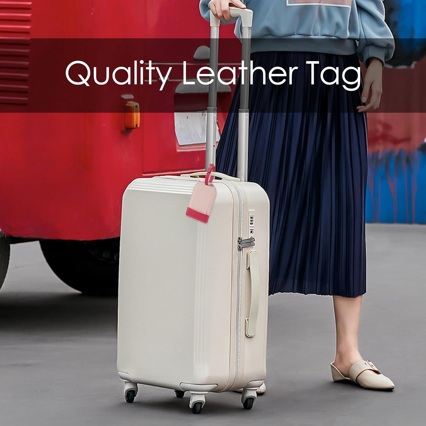 Faux Leather Luggage Tags for Suitcase Tag Set Privacy Protection with Identifie Name Lable ID Card Baggage tag for Men Women Travel Accessories, 2/4 Pack (LT06-Pink)