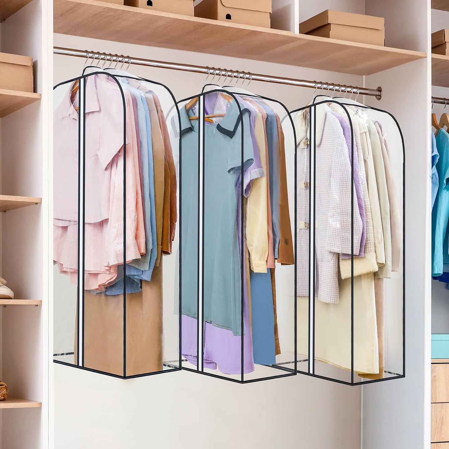 LANDNEOO 6 Pack Clear Garment Bags for Hanging Clothes with Zippers on Double Sides - 10'' Clothes