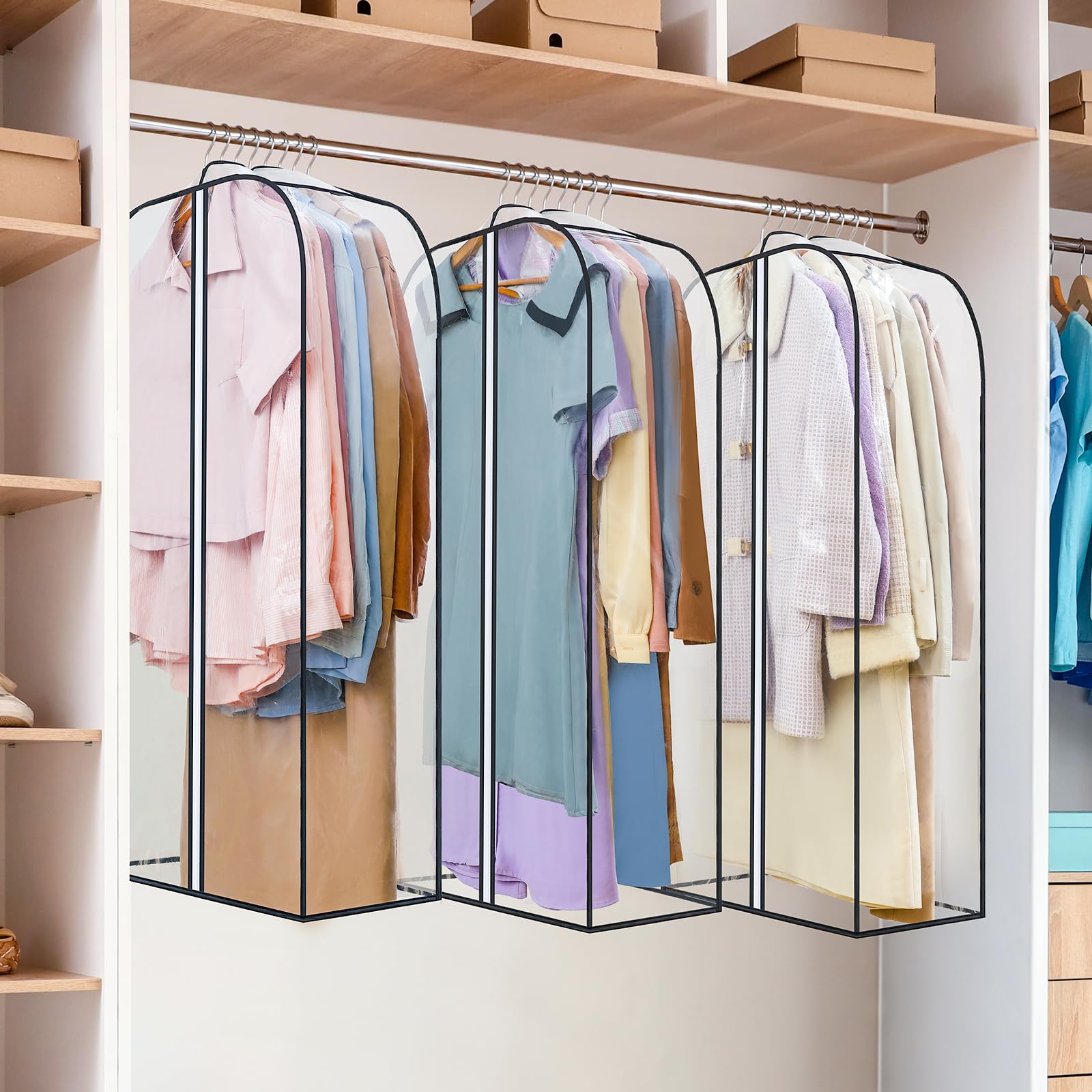 LANDNEOO 6 Pack Clear Garment Bags for Hanging Clothes with Zippers on Double Sides - 10'' Clothes