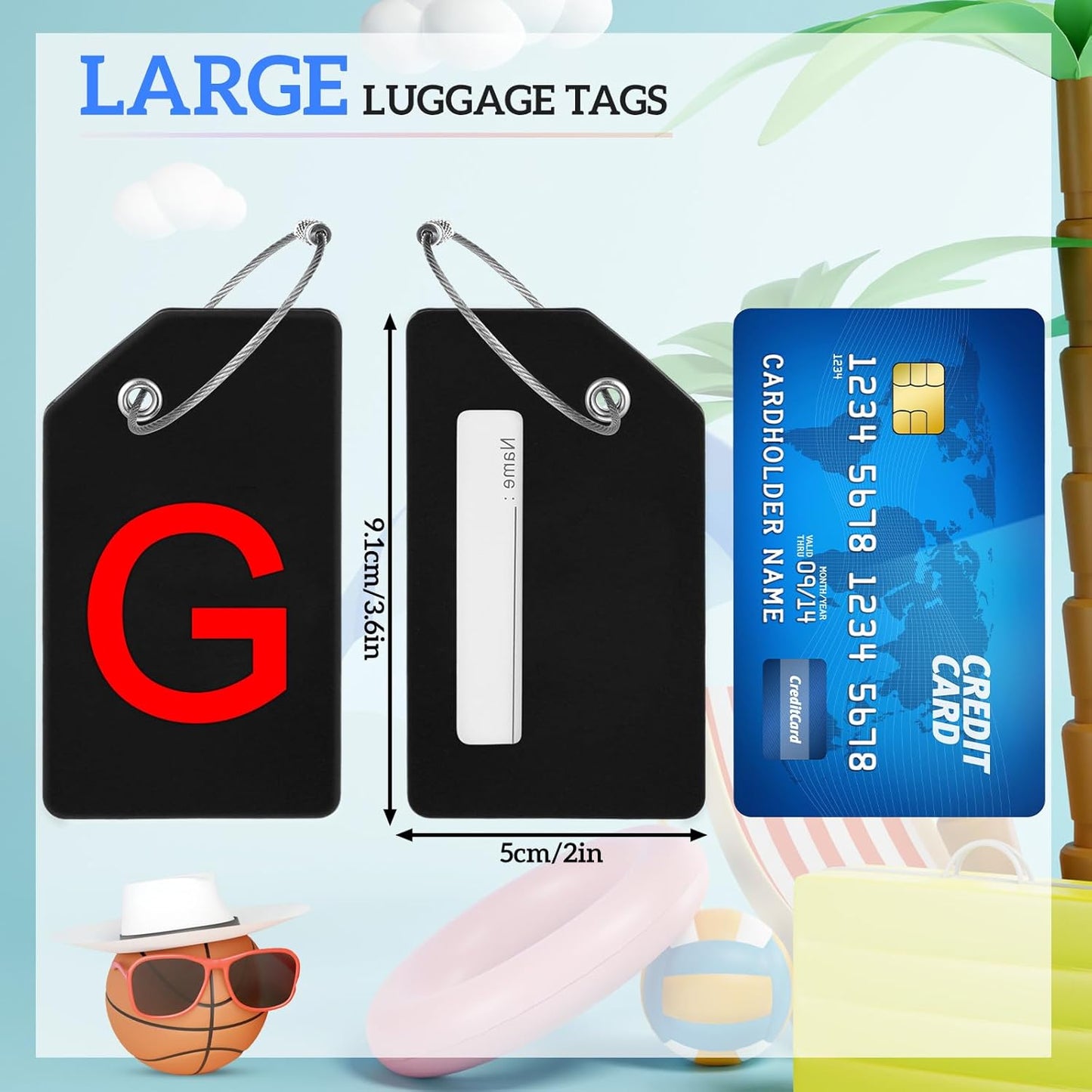 8 Pcs Initial Letter A-Z Luggage Tags Silicone Suitcase Instrument Tag with Name Card and Stainless Steel Loop(Letter G,Red, Black)