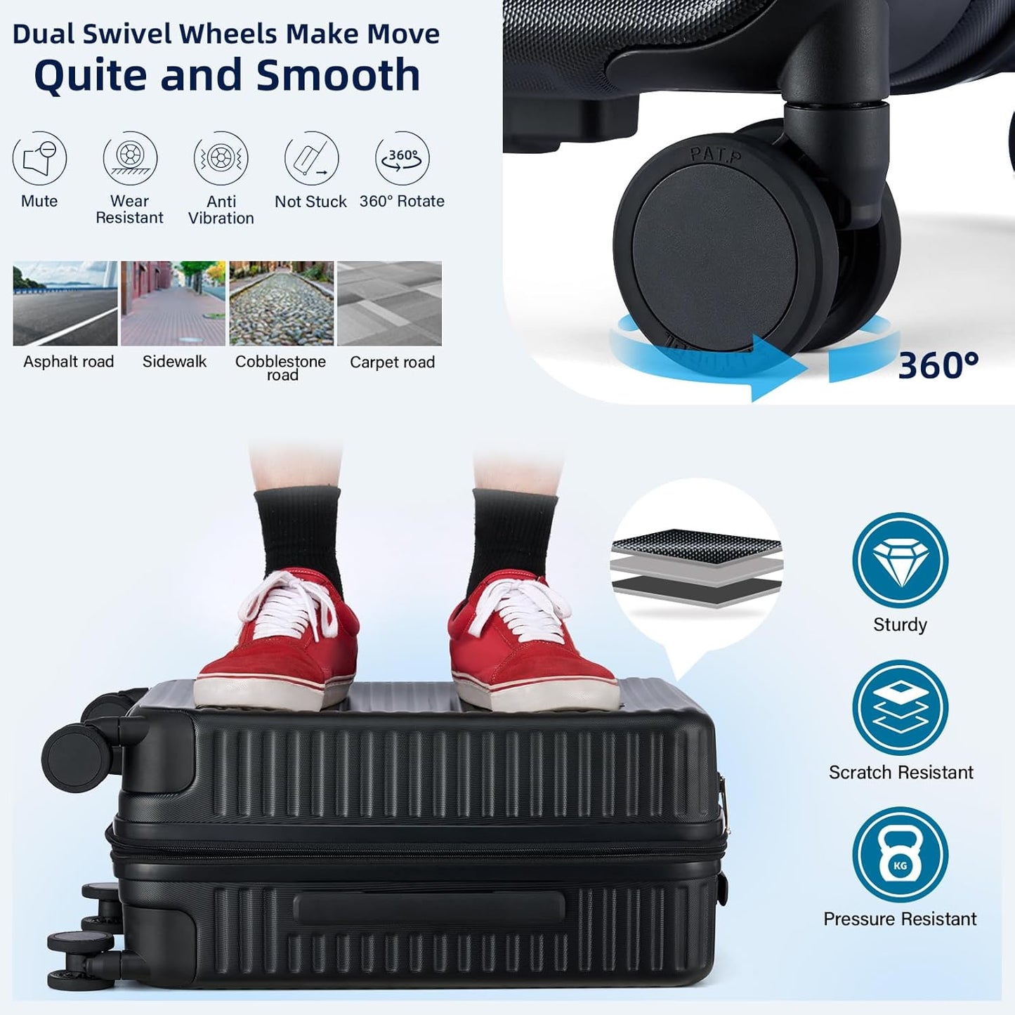 Hard Shell Suitcases Airline Approved 20 Inch Carry on Luggage with Wheels, Expandable Travel