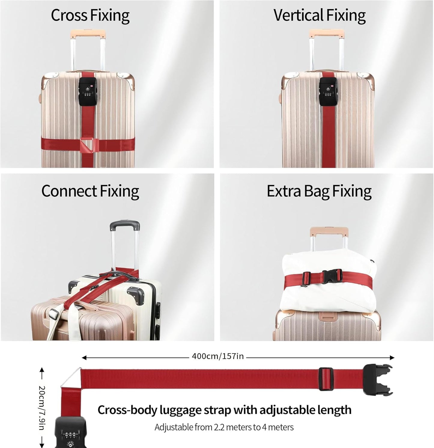 Luggage Straps, Wine-Red TSA-Approved Cross-Design Luggage Strap Belt with Customs Lock for Suitcases, 1-Pack Adjustable Heavy-Duty Cross Suitcase Straps with Name Tags for Travel and Carry-On Bags