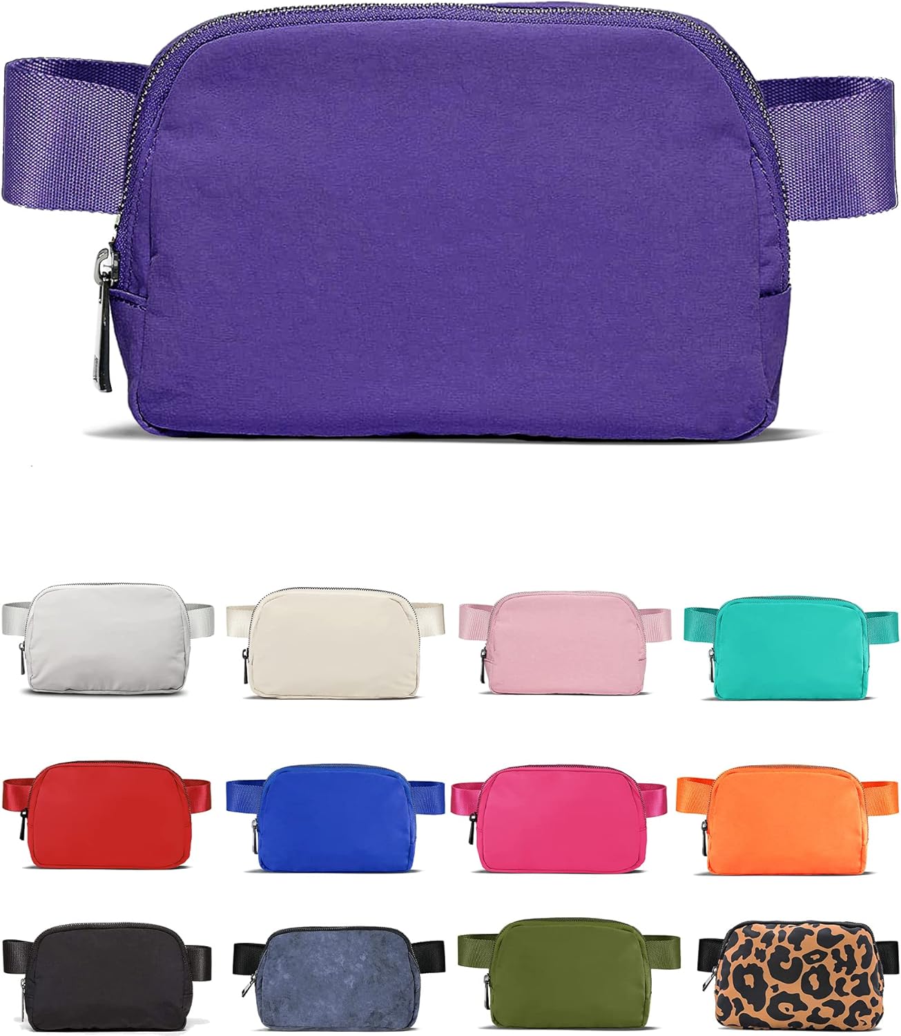 Cross Body Fanny Packs for Women Men Fashion Waist Bag Pouch Nylon Small Travel Crossbody Bags Mini Purse Everywhere Belt Bag Bum Bag with Adjustable Strap for Workout Running Hiking Violet
