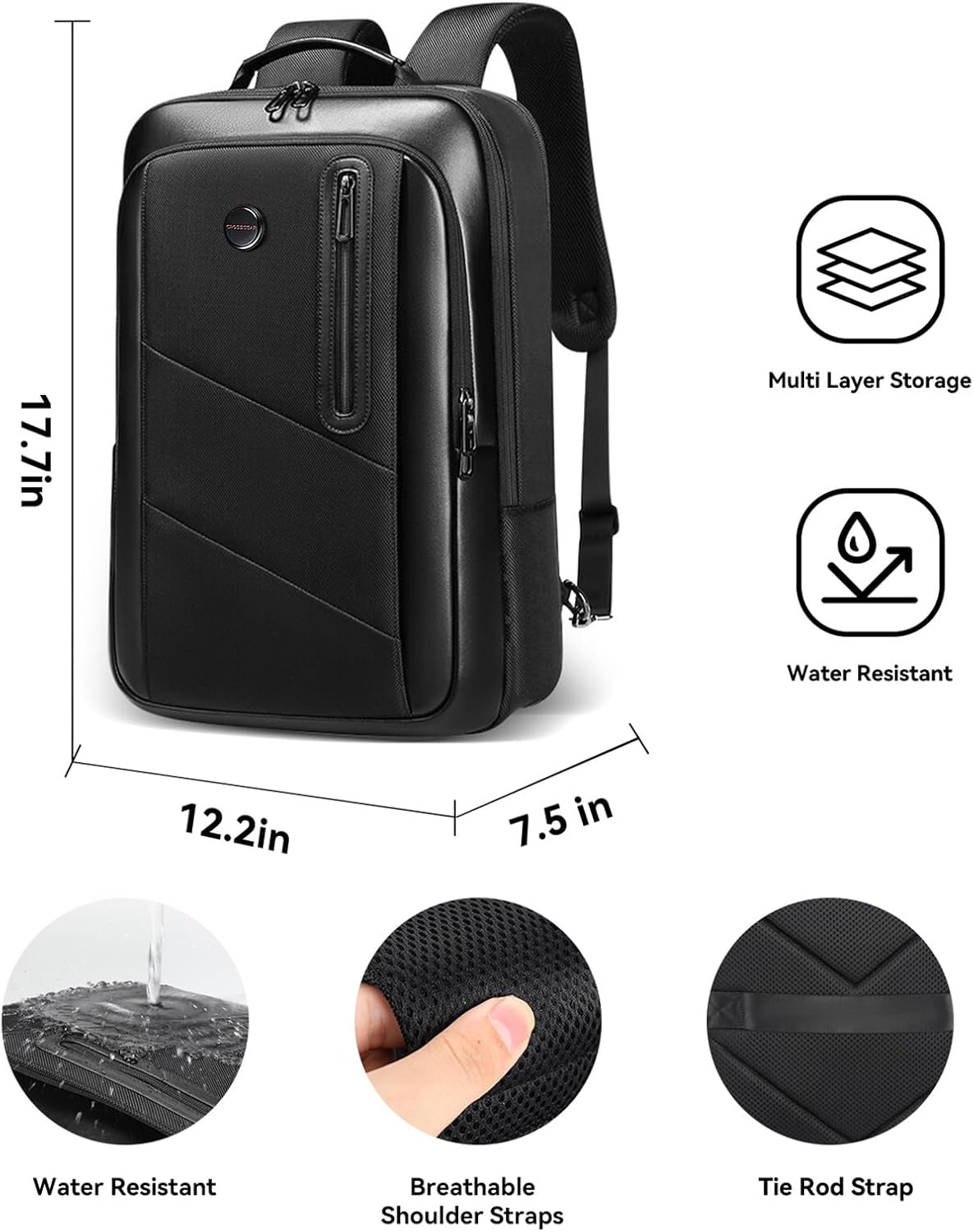 CROSSGEAR Business Backpack for Men Travel Backpack 180° Commuter Classic Water Resistant Bag Daypack for Work,Black