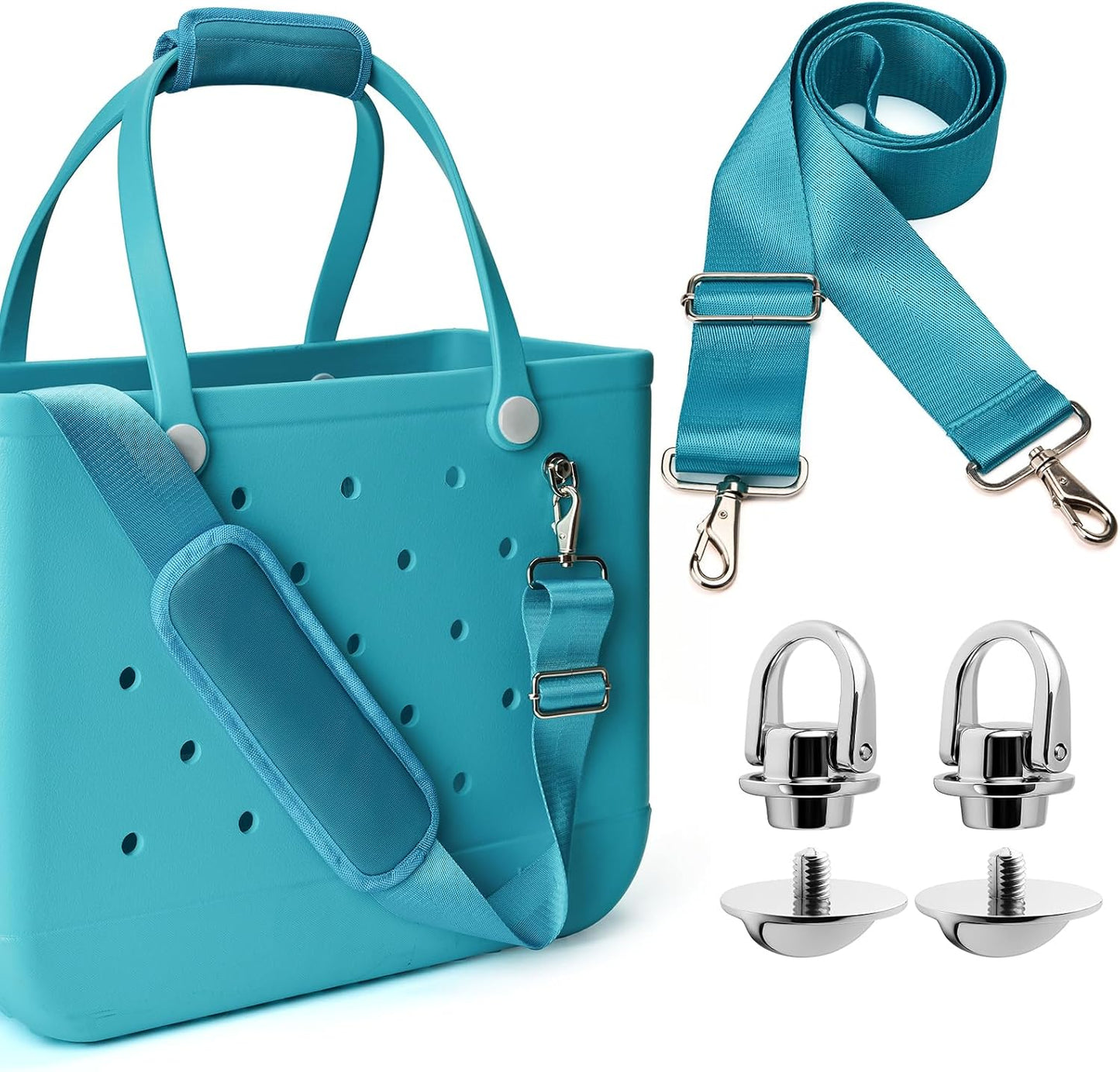 SUITMAT Crossbody Strap for Bogg Bag with Rustproof Metal Connectors, Accessories for Bogg Bag, Widened Shoulder Strap for Rubber Beach Tote, Made of Anti-Slip Nylon, Turquoise (Tote Not Included)