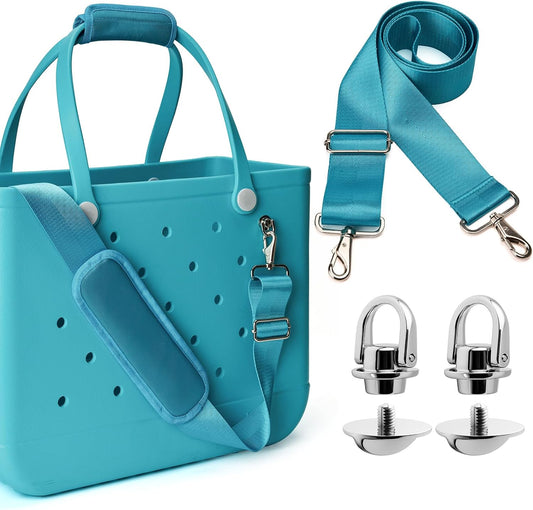SUITMAT Crossbody Strap for Bogg Bag with Rustproof Metal Connectors, Accessories for Bogg Bag, Widened Shoulder Strap for Rubber Beach Tote, Made of Anti-Slip Nylon, Turquoise (Tote Not Included)