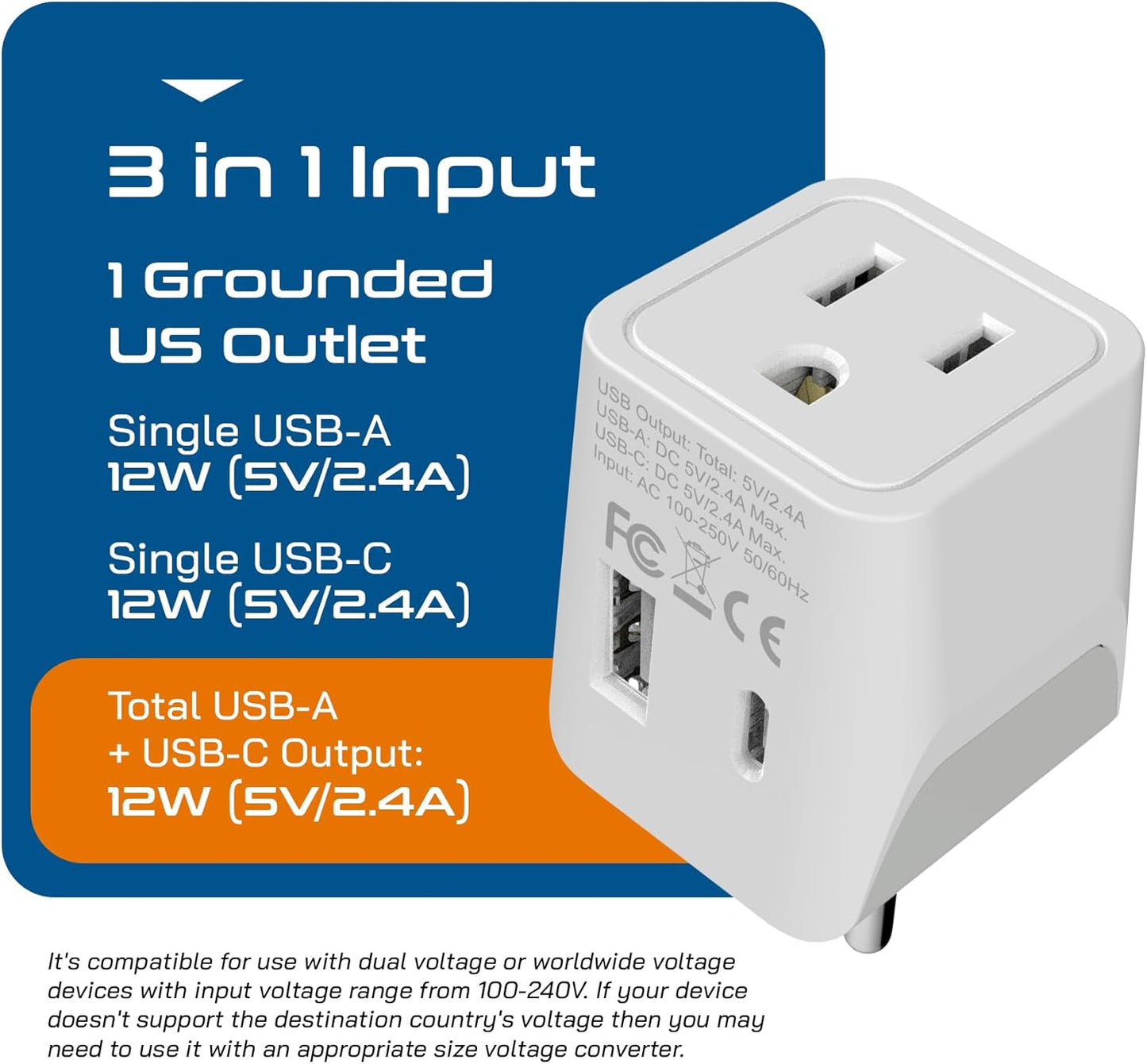 Ceptics Thailand Travel Plug Adapter – Type O Power Adapter with USB-C & A + USA Input – Ultra