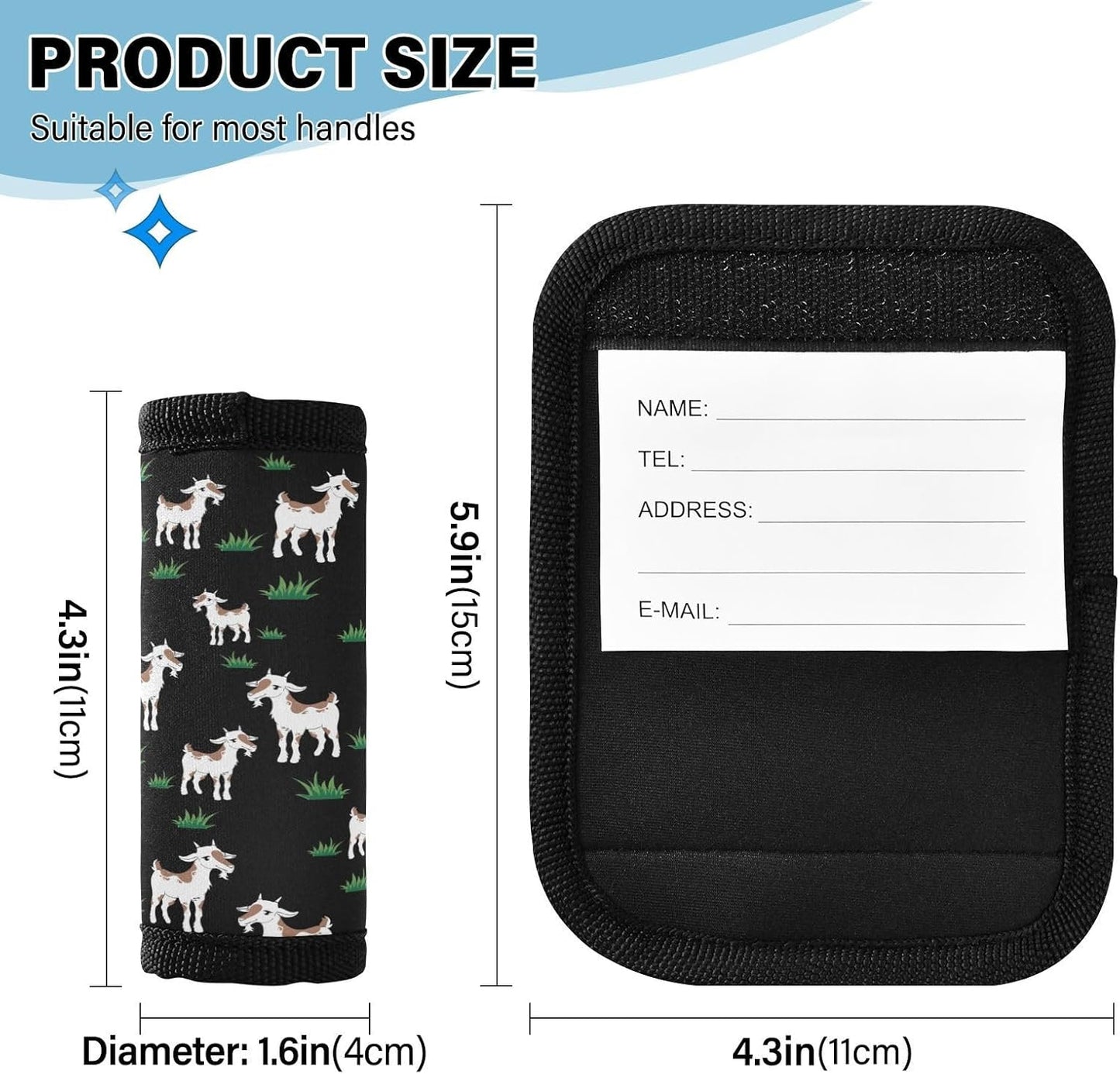 Goats 2 Pack Luggage Handle Wrap for Suitcase Luggage Identifier Travel Tags Handle Protection Sleeve Cover