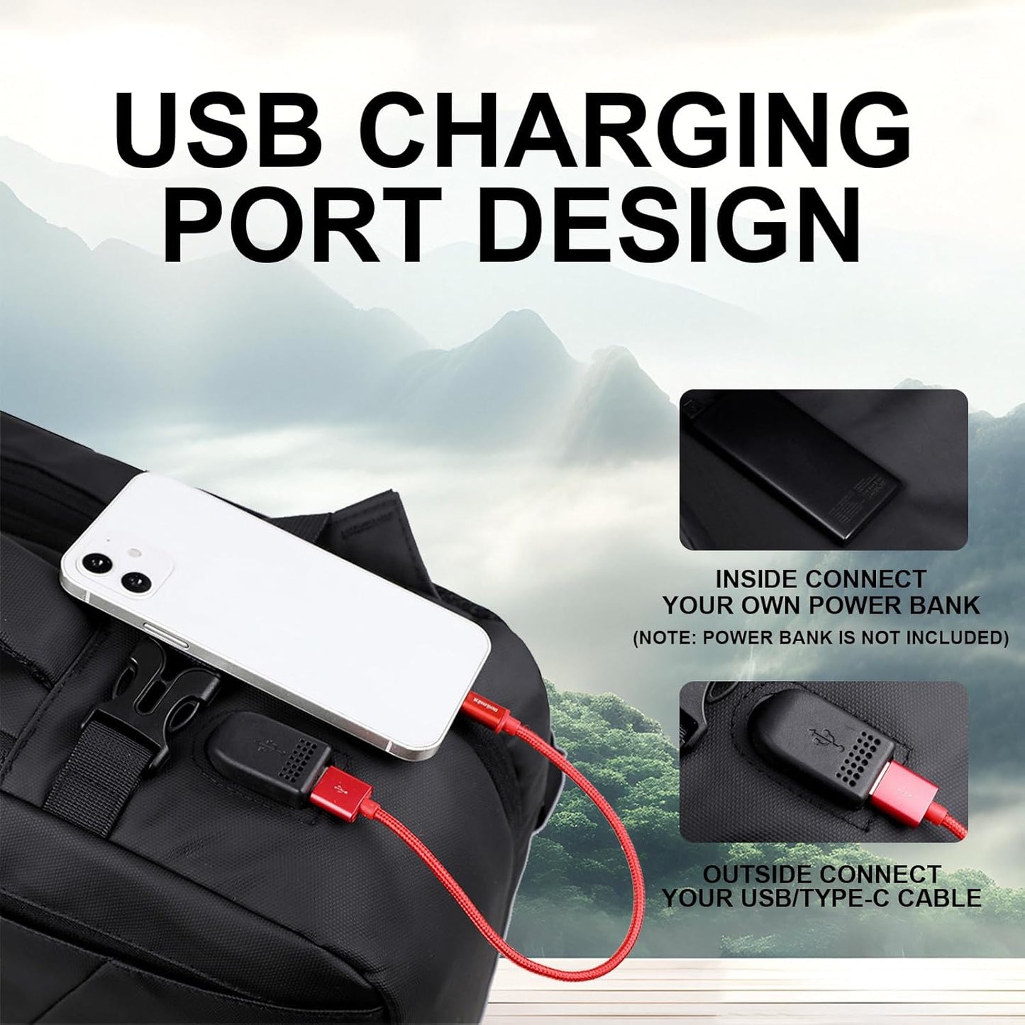 Travel Laptop Backpack 36-55L Expandable 15.6inch Laptop Backpack Usb Charging Port Lightweight (Black)