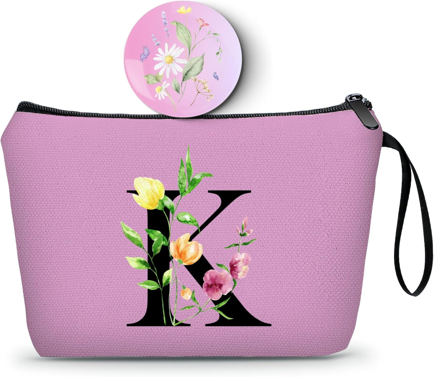 Birthday Thank You Appreciation Monogrammed Gifts for Mom Aunt Teacher Sister Friend Coworkers Bride Bridesmaid Makeup Cosmetic Bag with Mirror Mothers Day Christmas Graduation K