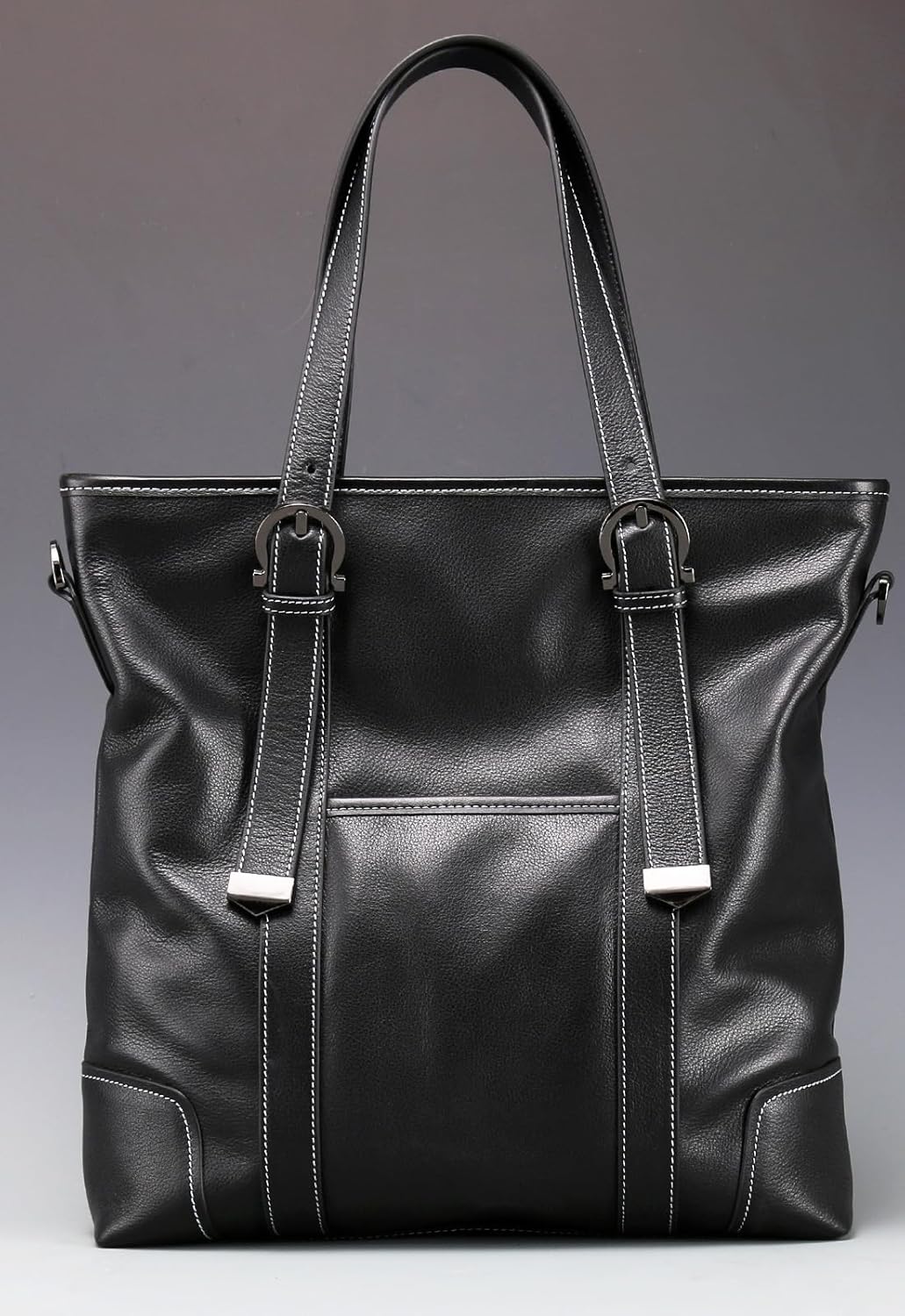 Leather handbag for men, black business briefcase, adjustable tote bag, crossbody bag vertical style