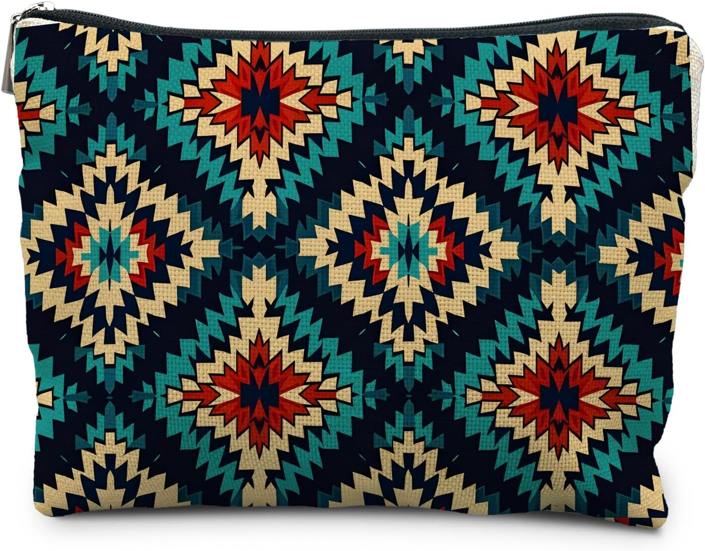 Boho Aztec Makeup Bag, Ethnic Southwestern Navajo Tribal Cosmetic Bag for Women, Western Gifts and Accessories