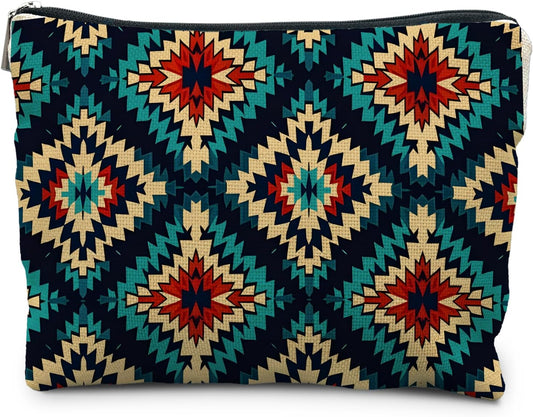 Boho Aztec Makeup Bag, Ethnic Southwestern Navajo Tribal Cosmetic Bag for Women, Western Gifts and Accessories