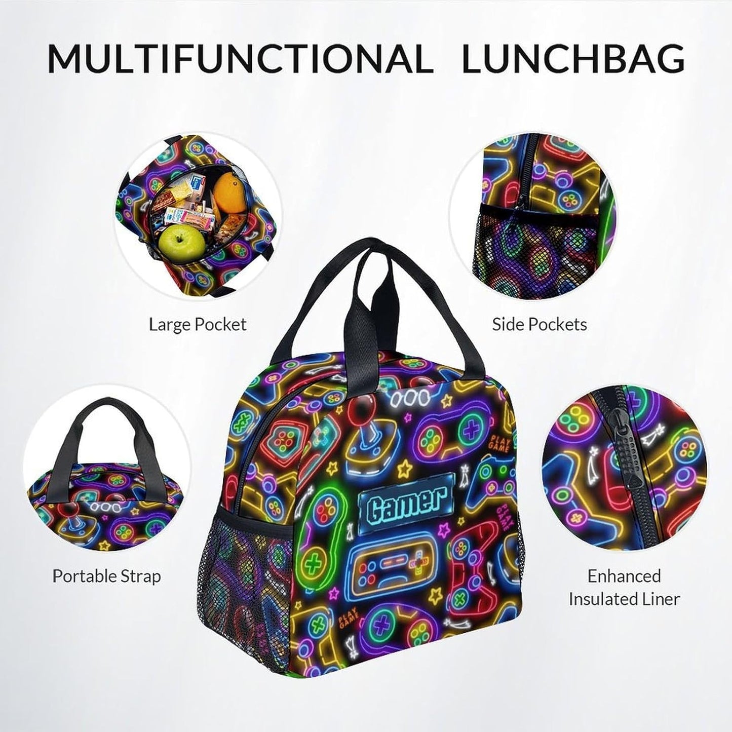 Kids Backpack Boys - Large Capacity School Bags with Lunch Bag Set - Cool Gamer Bookbag for Middle