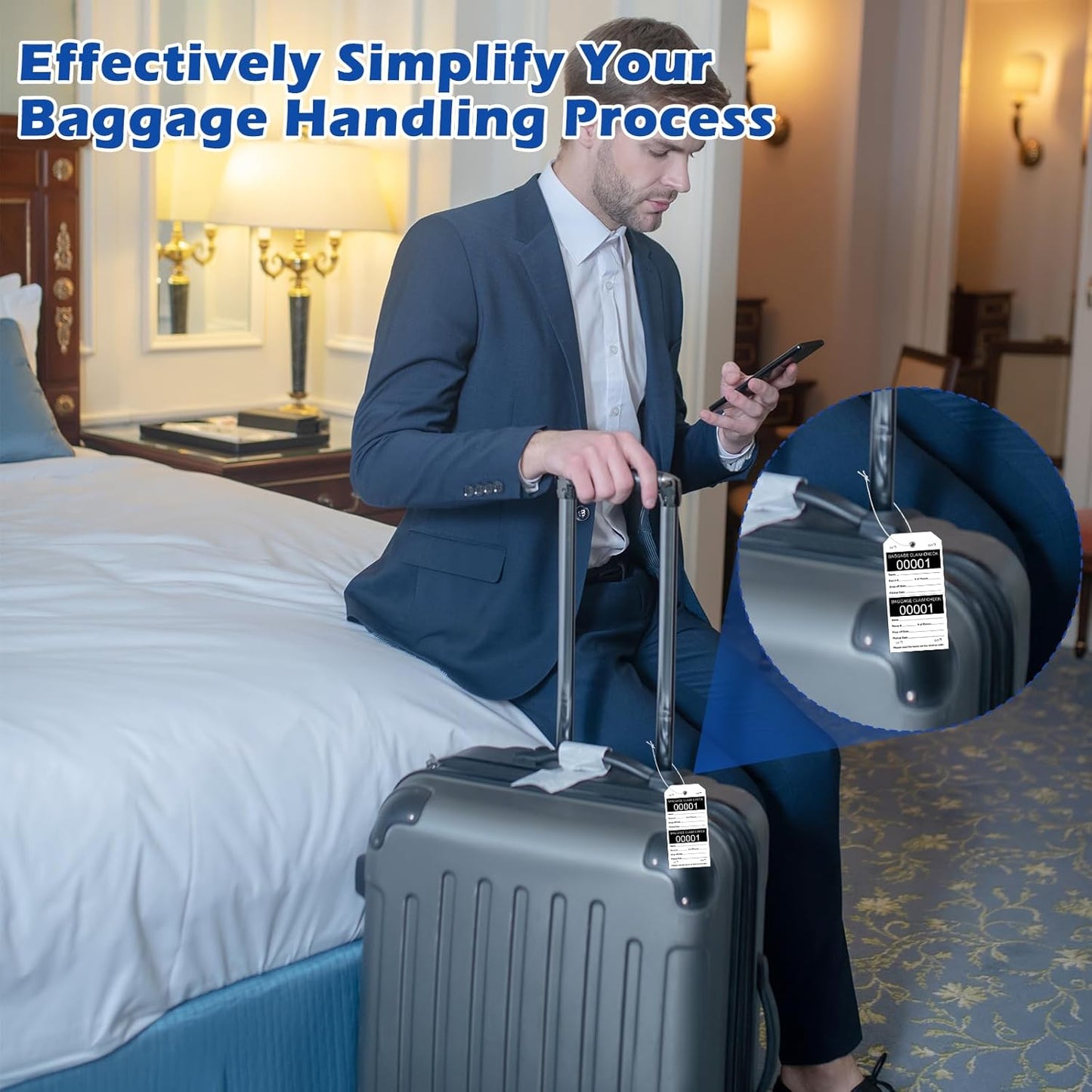 500 Pcs Baggage Claim Tag Hotel Luggage Tag Bulk with White String Paper Baggage Claim Check Tags Perforated Claim Ticket Black Luggage Id Tickets Serial Numbering for Hotel Motel Bag Storage