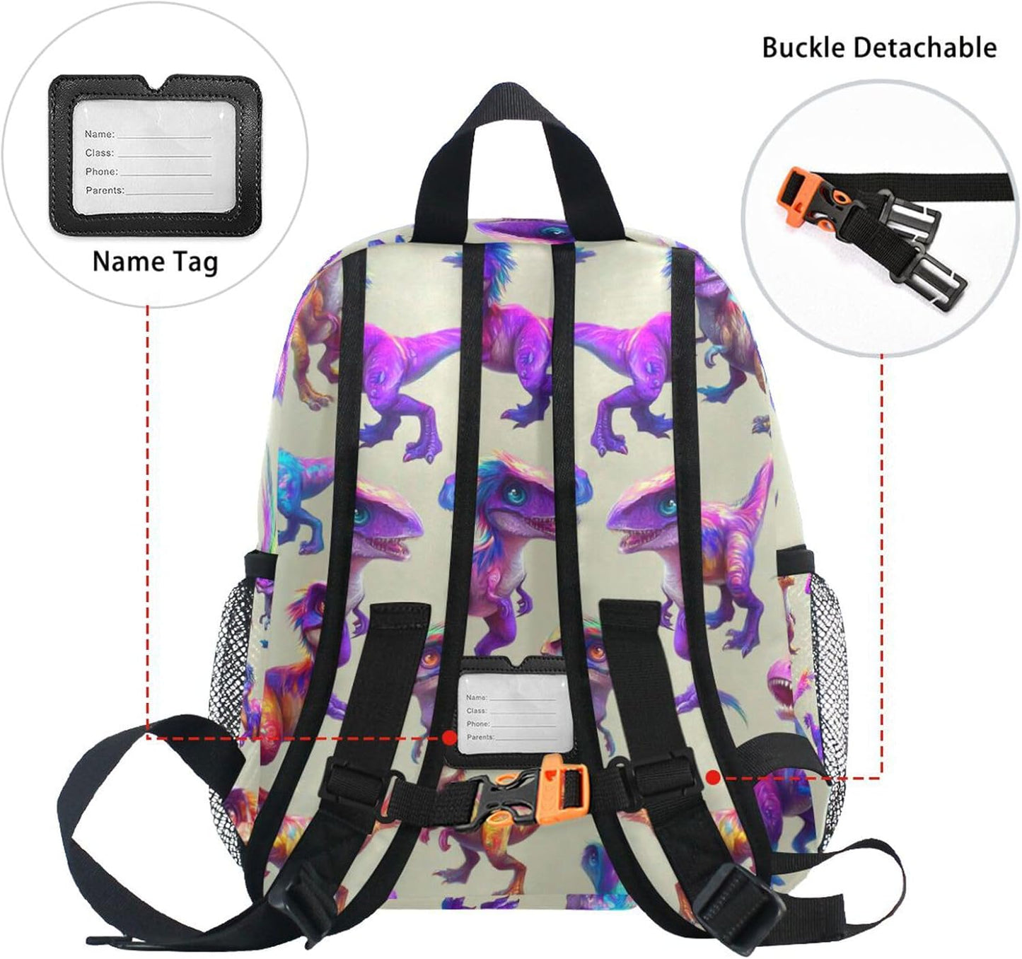 Custom Colorful Dinosaurs1 Preschool Backpack for Toddler Boy Girl,Personalized Backpack with Name Text, Customization Kindergarten School Bookbags - S