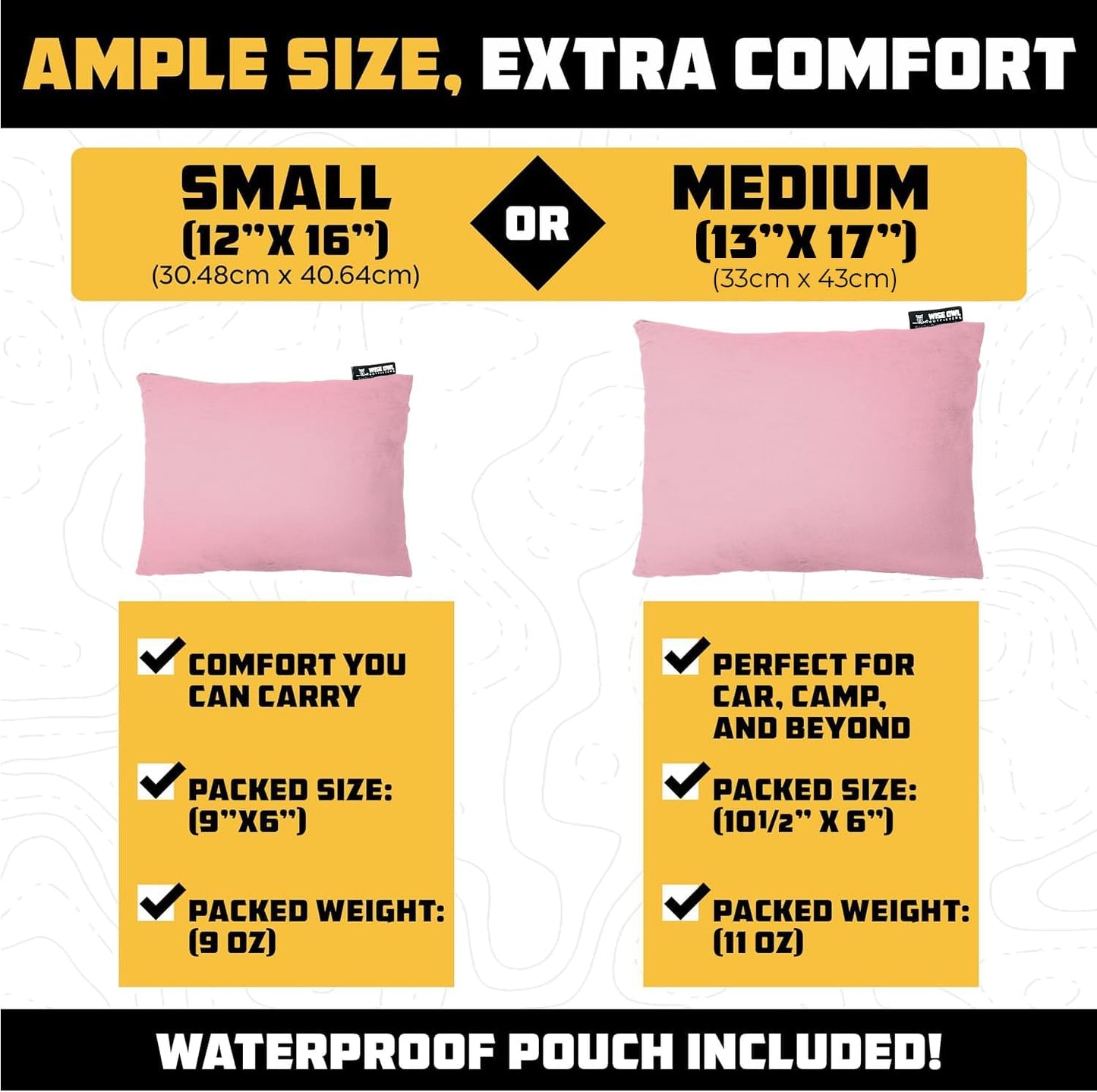 Wise Owl Outfitters Camping Pillow – Memory Foam Travel Pillow for Airplane Sleeping, Hiking, Backpacking & Outdoor Use - Small & Portable for Adults, Car, Camp & Tent