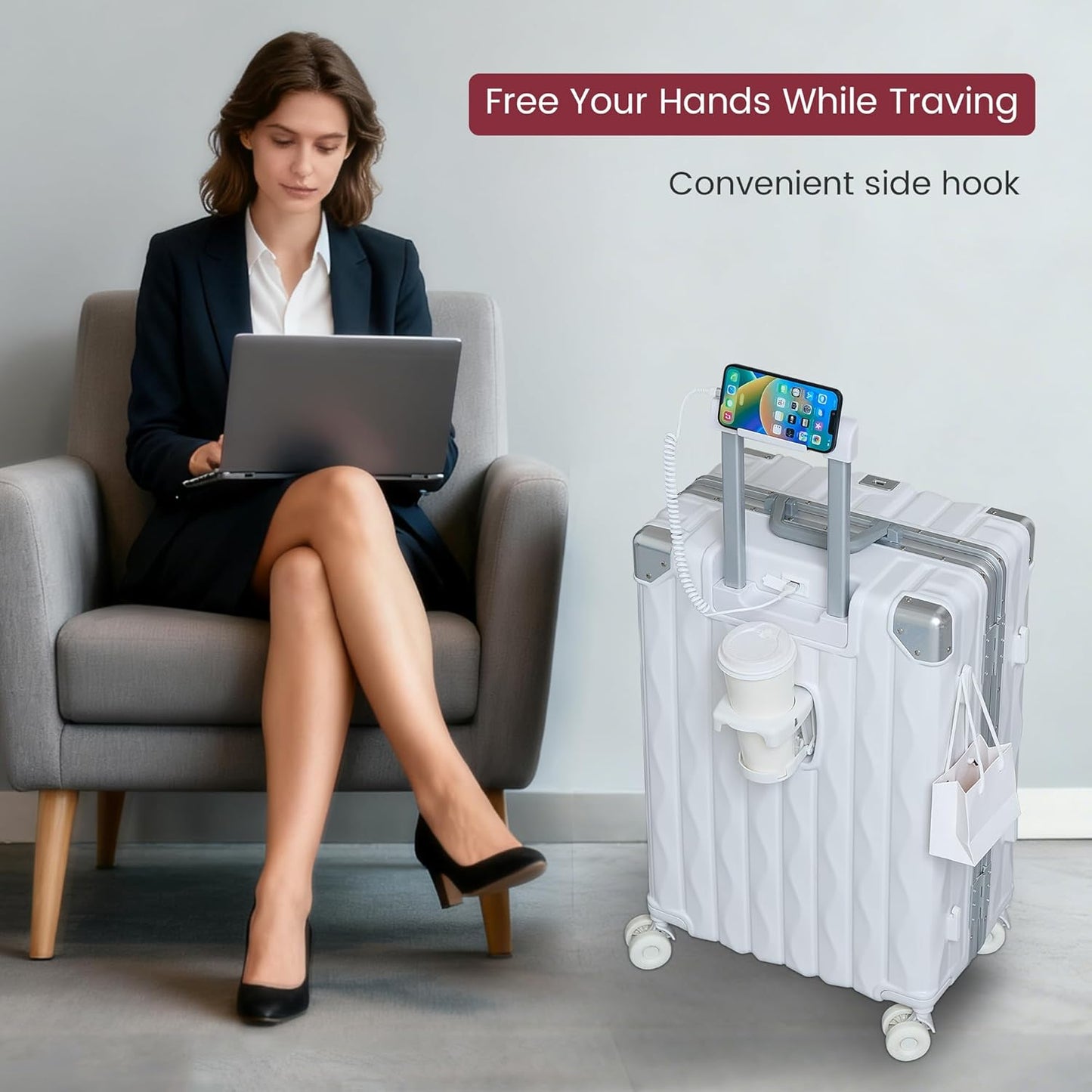 20 Inch Carry On Luggage with Spinner Wheels,Lightweight Travel Luggage Airline Approved for Men Women, White
