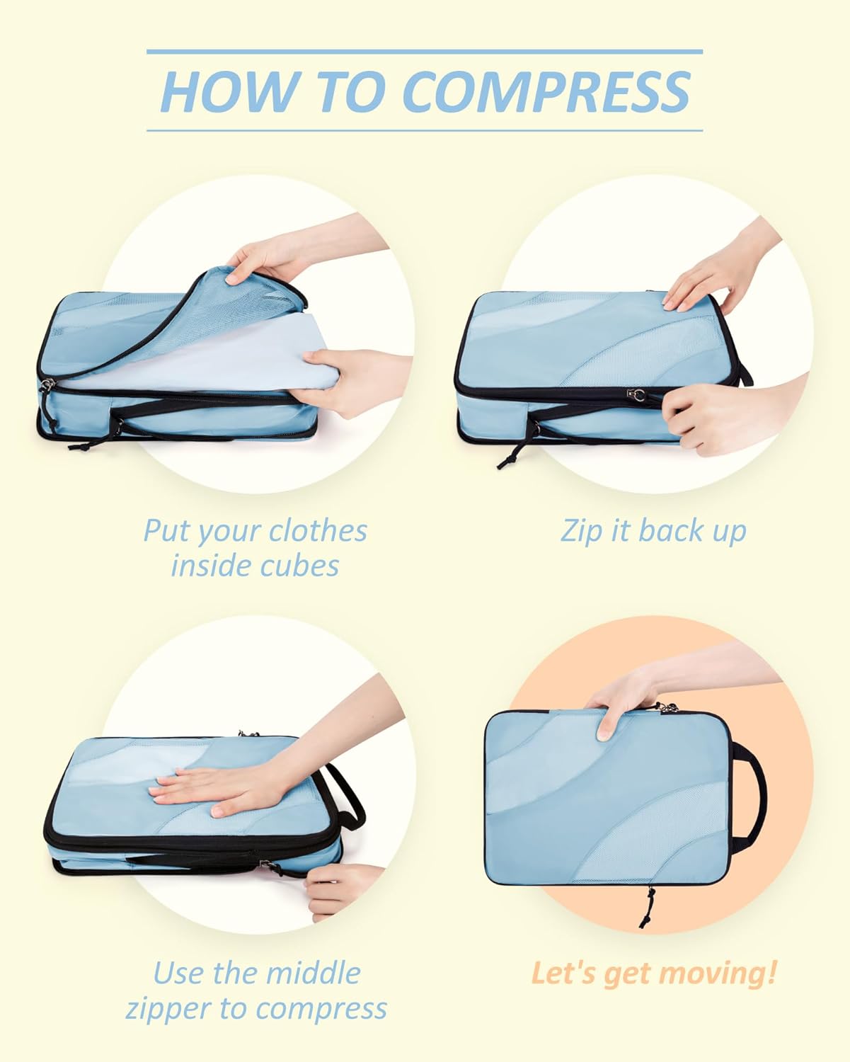 BAGSMART Compression Packing Cubes, 6 Set/4 Set/2 Set Travel Packing Cubes for Carry on Suitcases