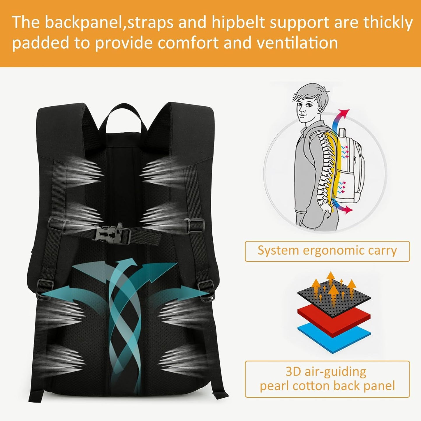 GES 30L Hiking Backpack Lightweight Water Resistant Daypack with Rain Cover & Laptop Compartment for Travel, Camping, trekking, Work(Black)