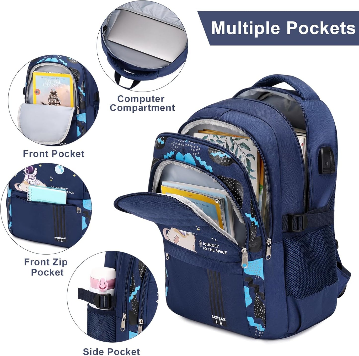 Backpack for Boys - Boy Backpack Schoolbag for Boys Kids Children Teens Girls Elementary Middle School Bags, Waterproof Lightweight Kids Bookbag Backpacks Casual Daypack with Lunch Bag Set
