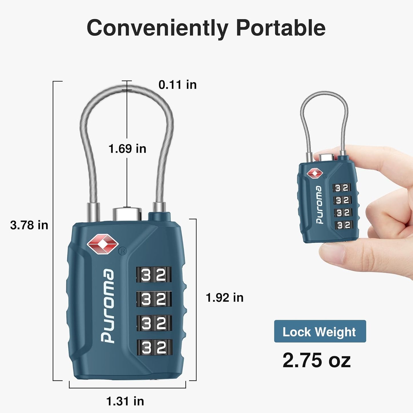 Puroma 2 Pack TSA Approved Luggage Locks, 4 Digit Combination Travel Locks Resettable Code Lock with Zinc Alloy Body for Suitcase, Toolbox, Backpack, Bag, Gym Locker (Peacock Blue)