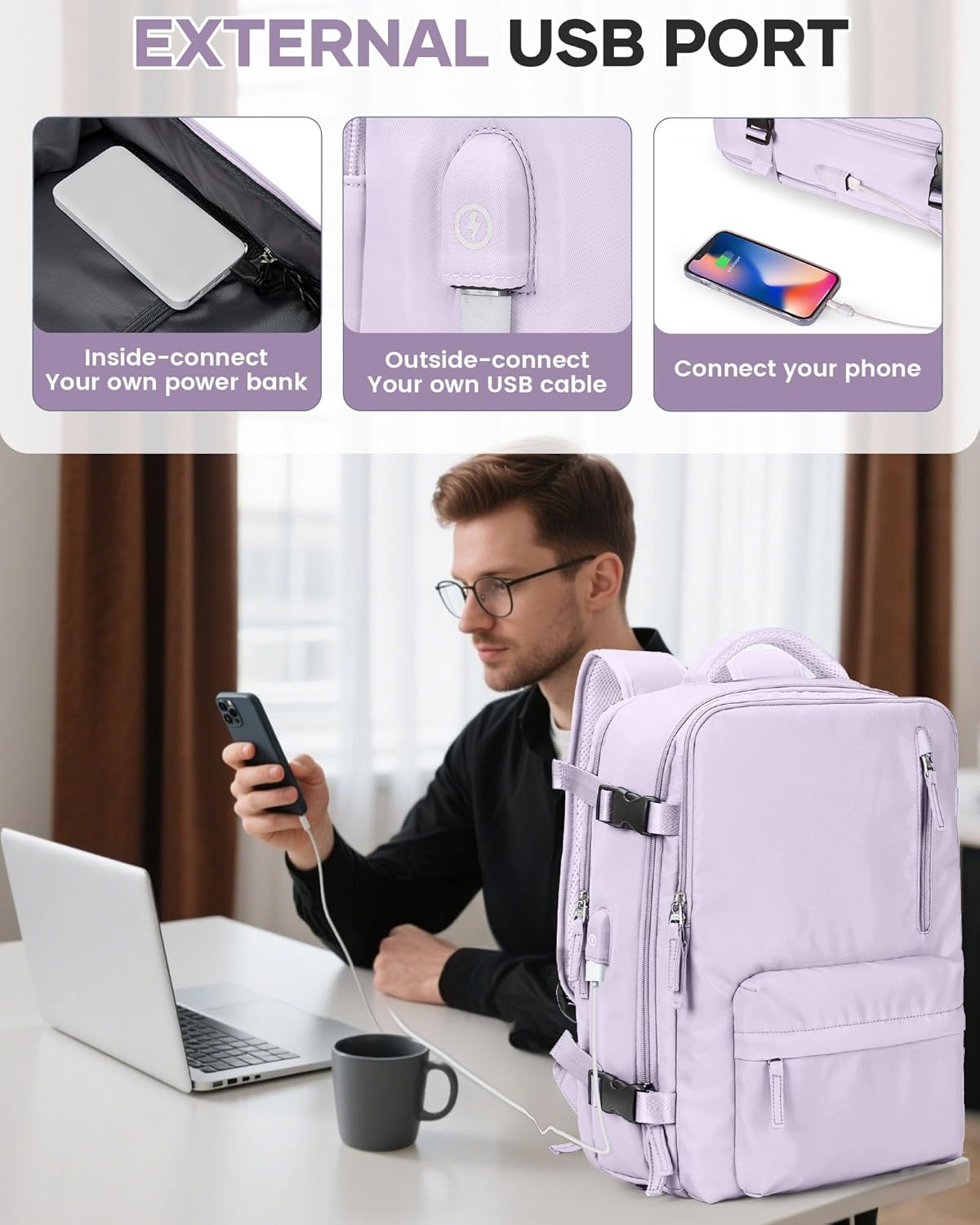 Vacuum Backpack Travel with Pump,Personal Item Travel Bag 18x14 x 8 Inches,Travel Backpack with Vacuum System for Women,Water Resistant Business Work Laptop Backpack,Purple