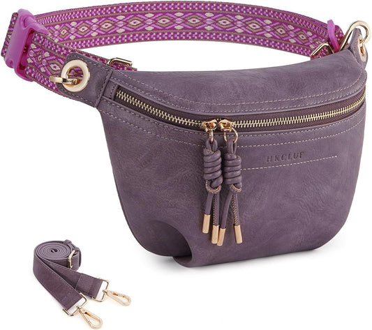 HKCLUF Fanny Pack Crossbody Bags for Women Pu Leather Belt Bag Waist Pack Causal Chest Bum Bag With 2 Straps