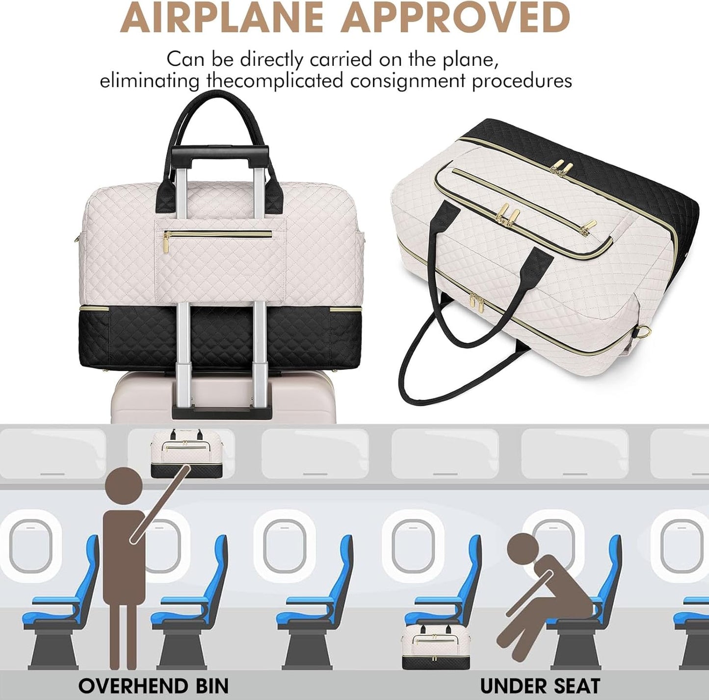 Travel Duffle Bag Weekender for Women - Carry-On Overnight Personal Item Bags with Shoe Compartment & Wet Pocket Large Weekend Tote with Toiletry Bag Hospital Bags for Labor and Delivery