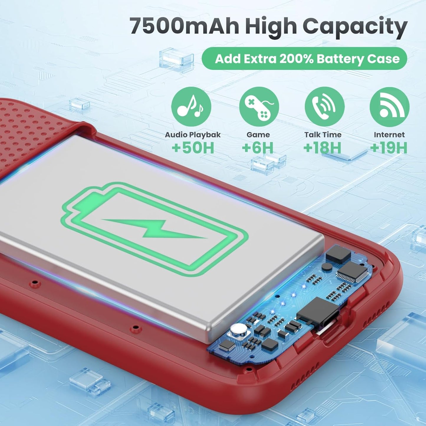 Battery Case for iPhone 11/XR (6.1inch),Upgraded 7500mAh Slim Portable Charger Case Cover,External Battery Pack Charging Case with Tempered-Glass Screen Protector for iPhone 11/iPhone XR (Red)