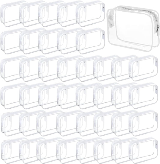 Tergy 50 Packs Clear Cosmetics Bags for Women Men Waterproof Toiletry Bags PVC Makeup Bags Organizer Case with Zipper for Travel Bathroom (50 White)