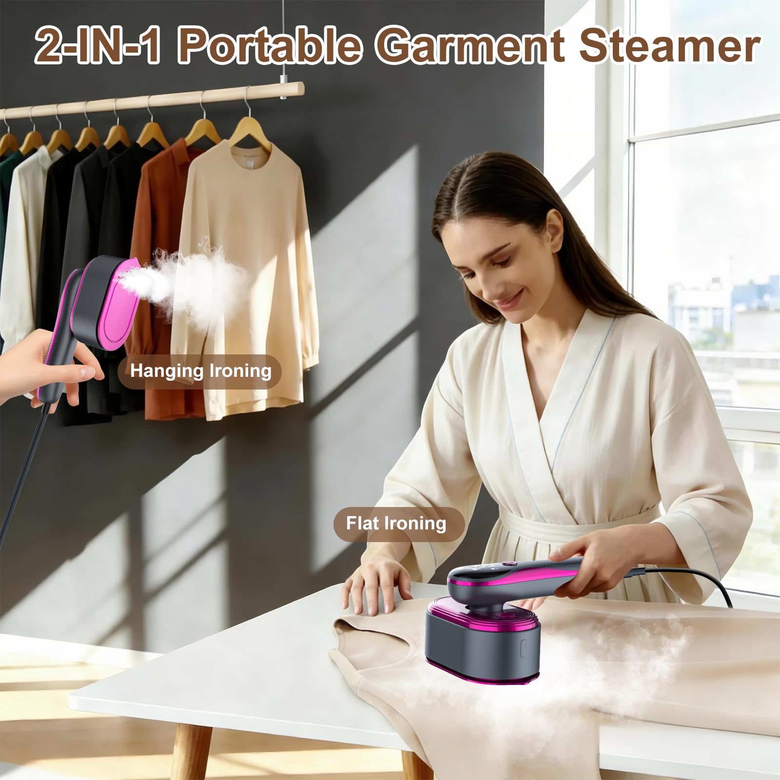 KOKABI Travel Steamer for Clothes, Portable 2 in 1 Dry Steam Iron Handheld