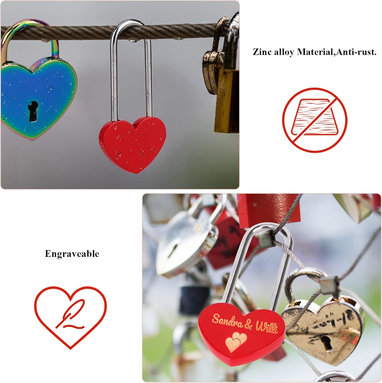 25PCS Love Lock Heart Padlock, Heavy Weight Zinc Alloy Single Heart Wish Lock for Lovers Couple Friends Valentine's, Anniversary,Travel, Gift Red (No Key) (Red, Zinc Alloy)