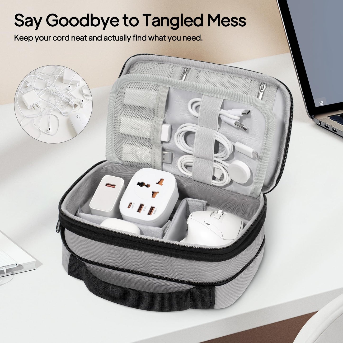 TOPEAST Expandable Cable Organizer Bag, Large Capacity Tech Pouch Electronics Travel Organizer