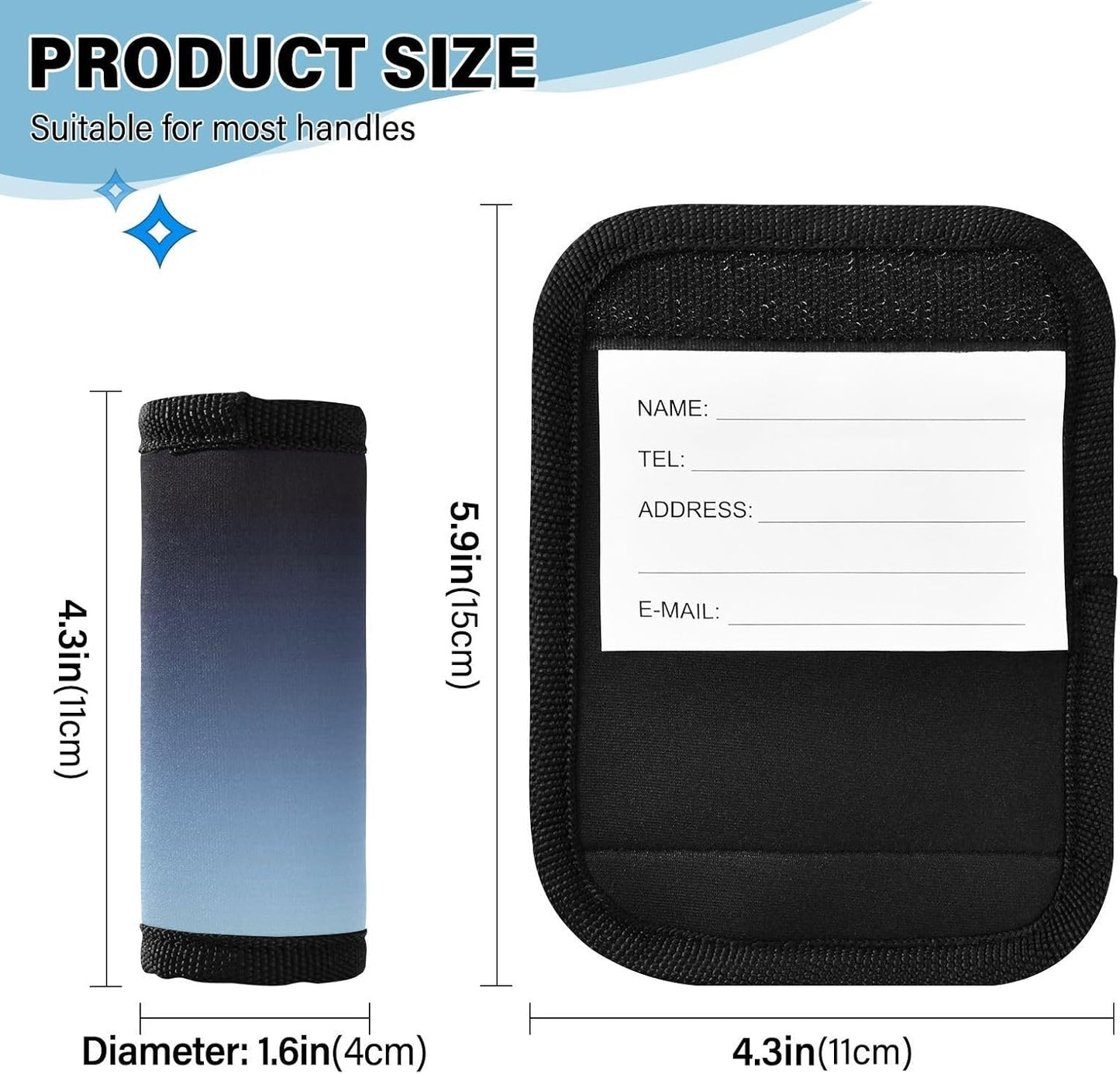 Blue Gradient Black 4 Pack Luggage Handle Wraps Covers for Suitcase Identifiers Bag Tags Travel Accessories
