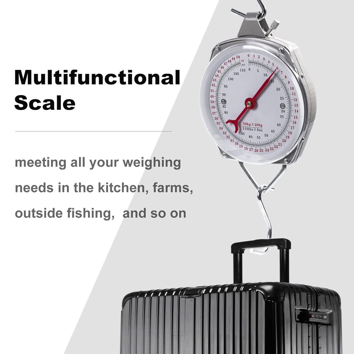 Mechanical Hanging Scales 110lbs/50kg, High Accuracy Spring Dial Weight Scale for Kitchen Fishing Hunting Farms