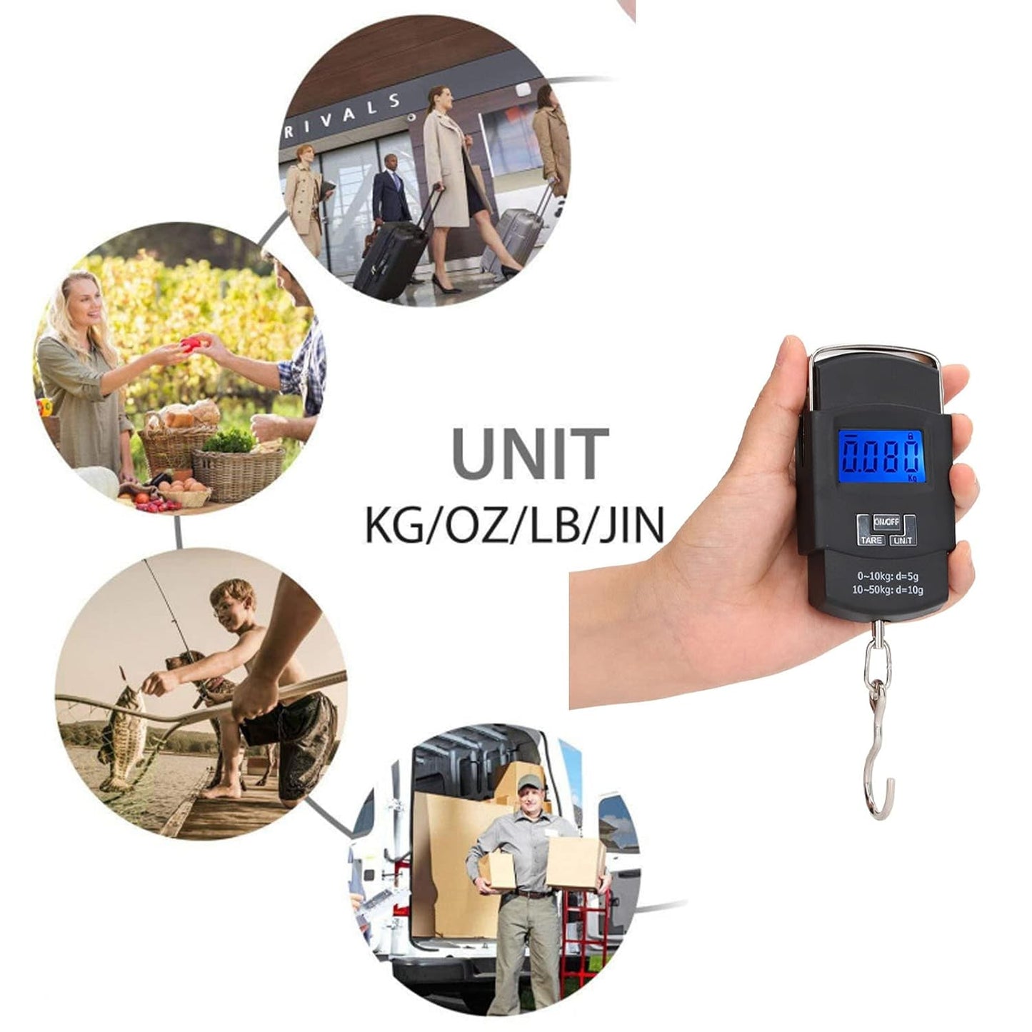 Luggage Scale, Digital Display 50kg Capacity Portable Weighing Scale for Shopping Travel Fishing