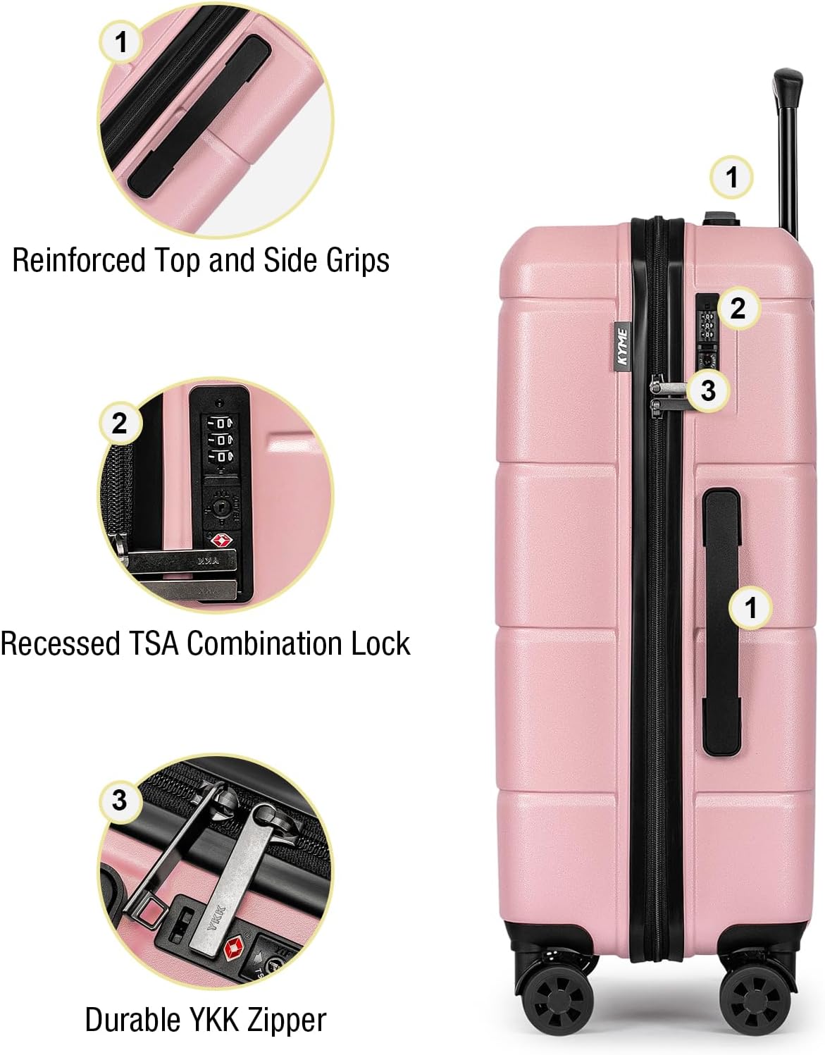 KYME Luggage Sets 2 Piece Hardshell 20"/24" Suitcases with Spinner Wheels Hardside Suitcase Set with TSA Lock Lightweight Travel Luggage Set with Cup Holder for Women Pink